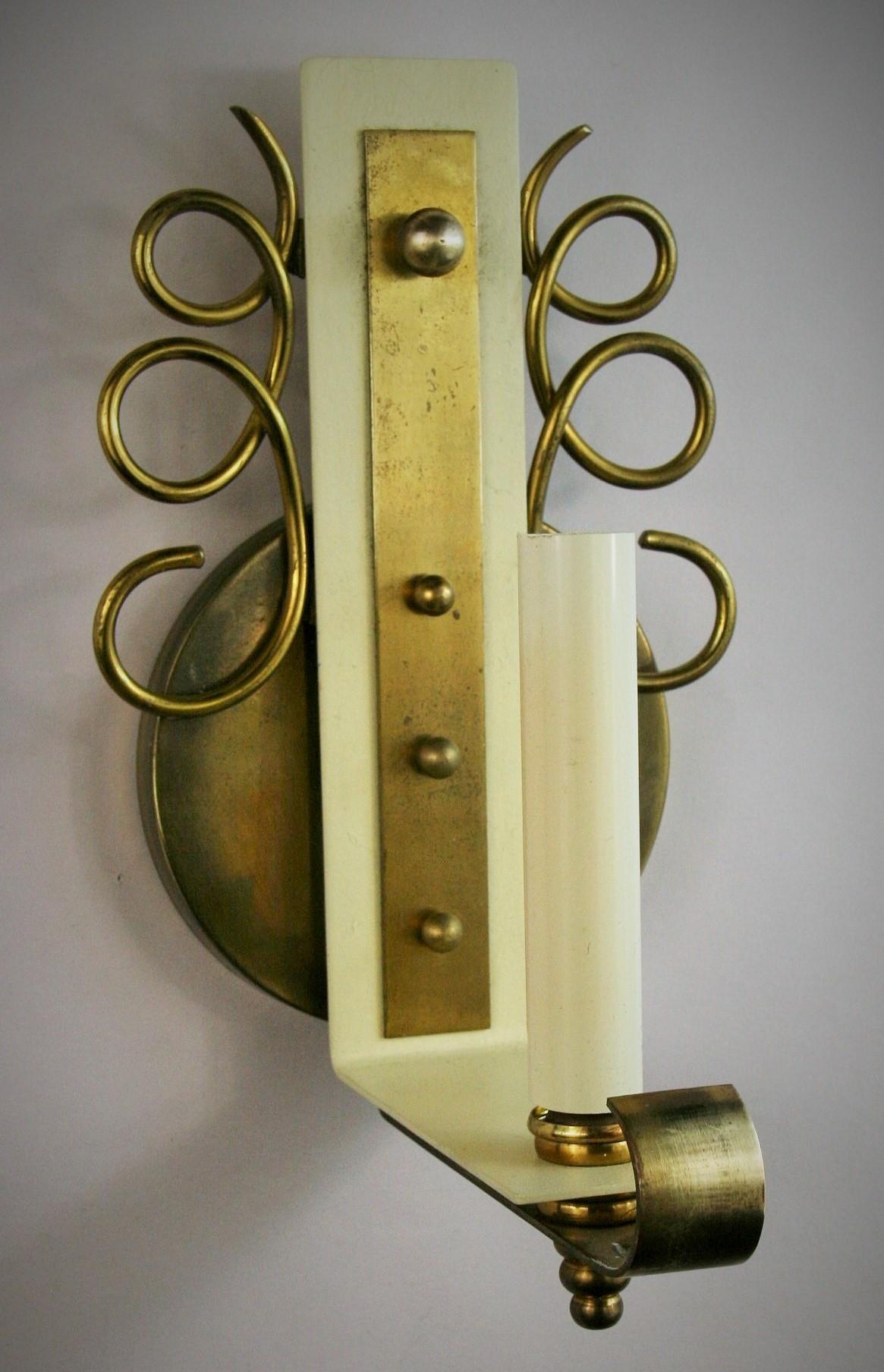 French Pair of Jules Leleu Brass Sconces 1