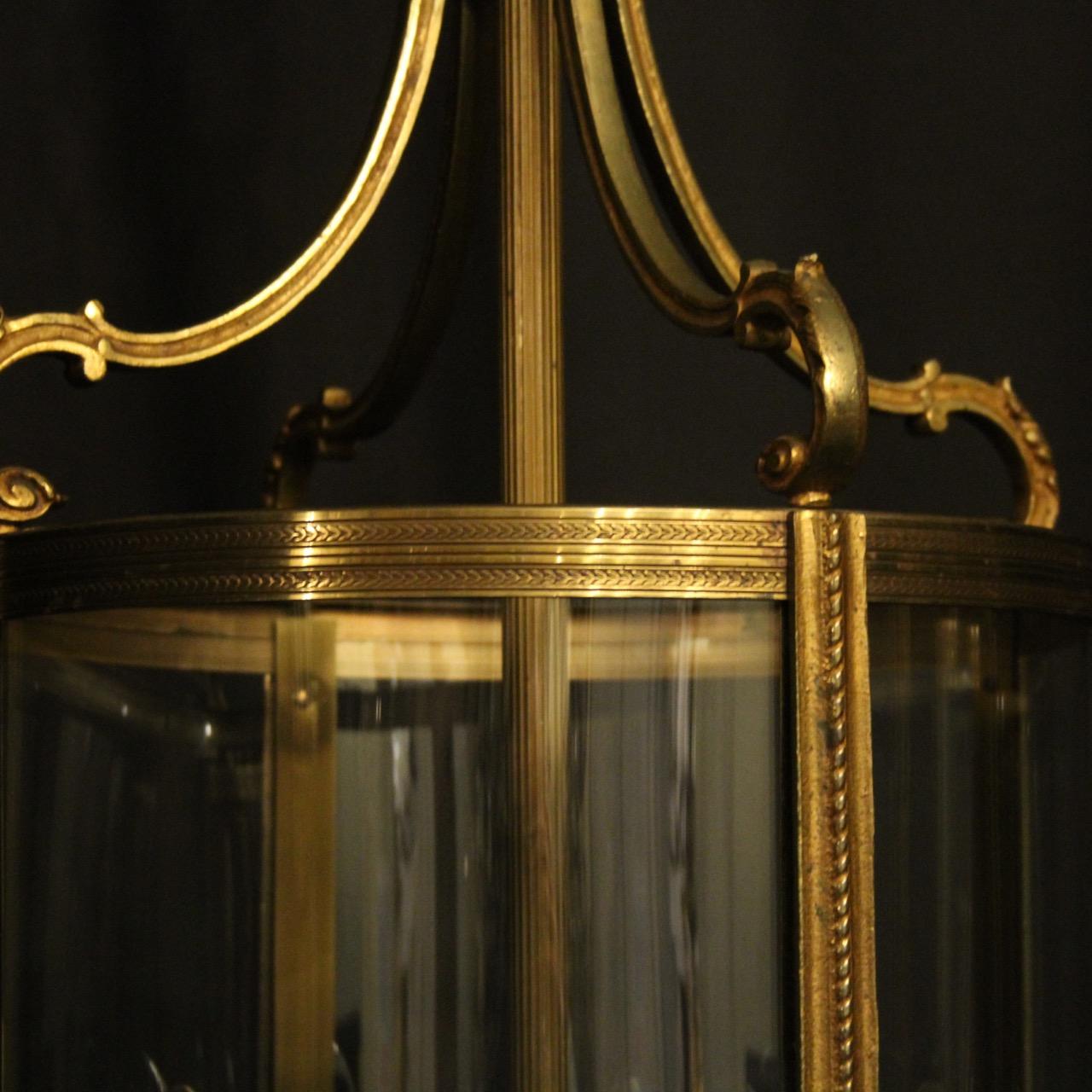 Gilt French Pair Of Large Gilded Bronze Convex Antique Hall Lanterns