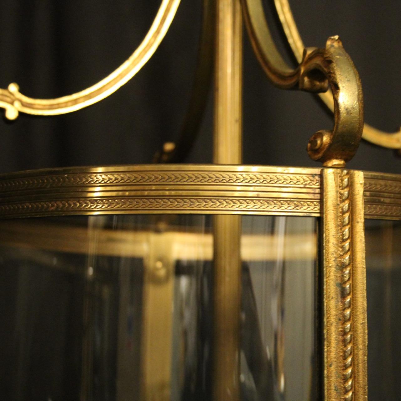 French Pair Of Large Gilded Bronze Convex Antique Hall Lanterns In Fair Condition In Chester, GB