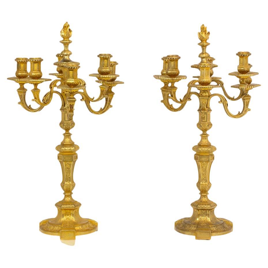 Paire de candélabres en bronze doré de style Louis XIV Henry Dasson en vente