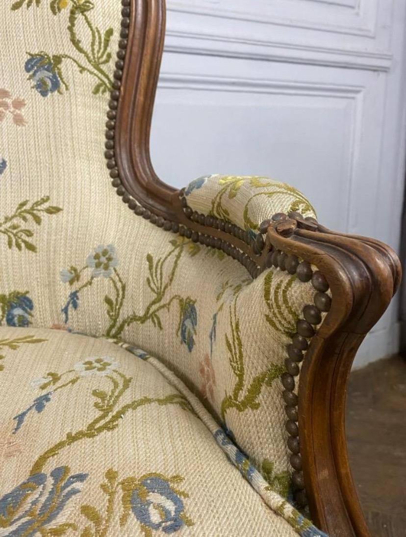 French Pair of Louis XV style bergere armchairs - carved wood - 19th - France For Sale 2