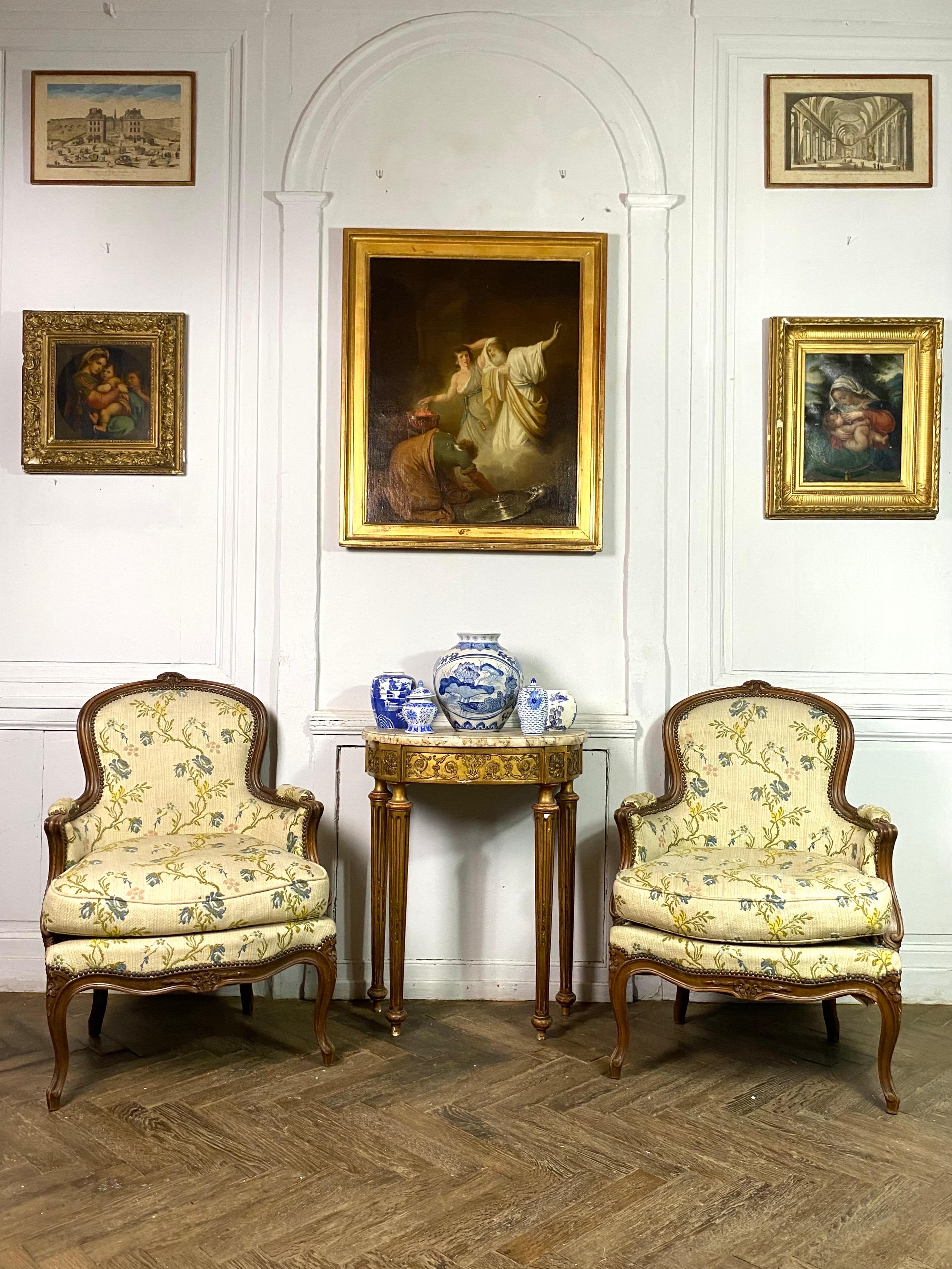 French Pair of Louis XV style bergere armchairs - carved wood - 19th - France For Sale 11
