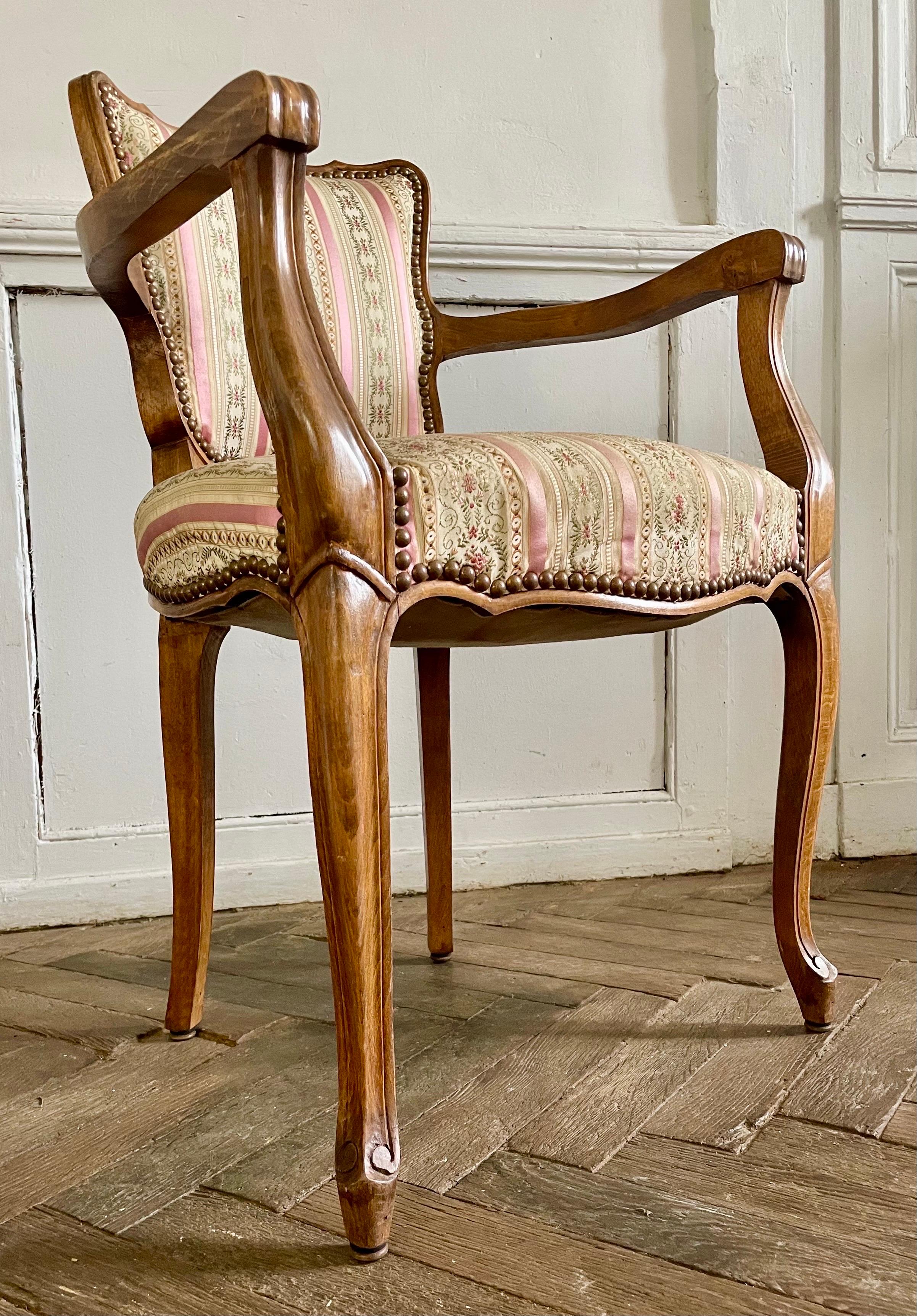 French Pair of Louis XV Style Bridge Armchairs, Office Armchairs, France, 20th C For Sale 4