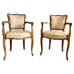 French Pair of Louis XV Style Bridge Armchairs, Office Armchairs, France, 20th C