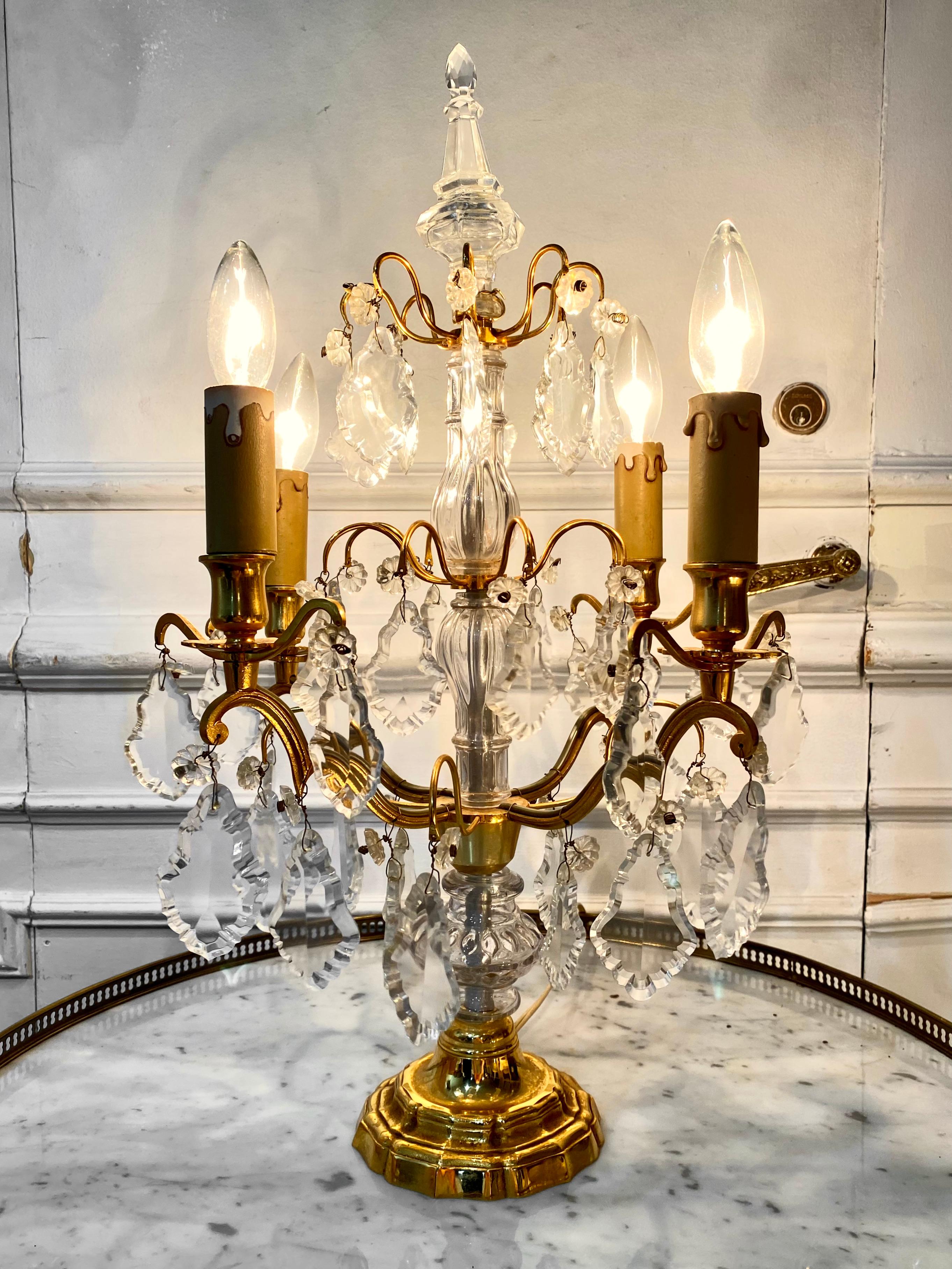 French Pair of Louis XV Style Bronze Girandoles Crystal Candelabras For Sale 14
