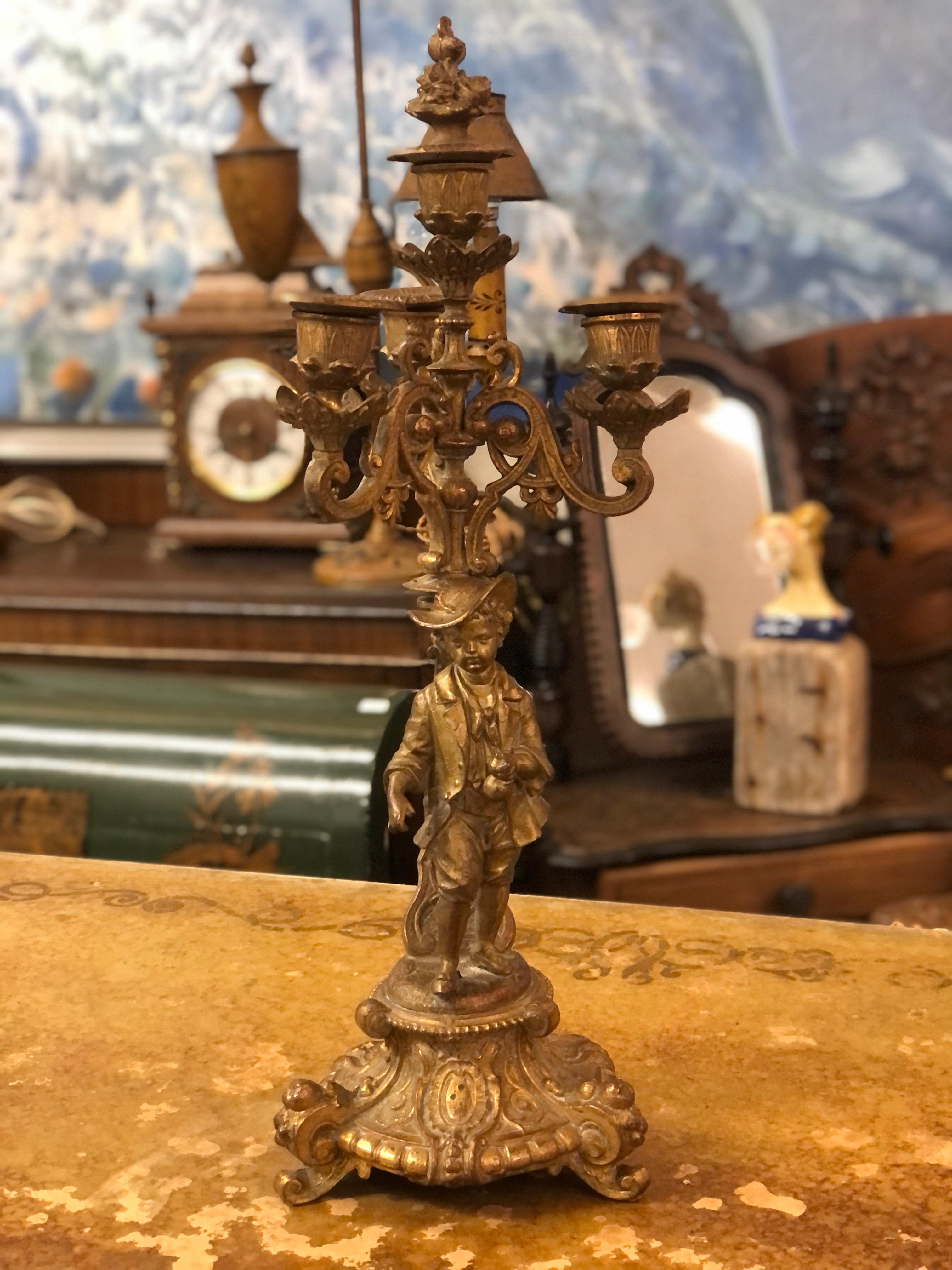 20th Century French Pair of Louis XV Style Four Branch Candelabras in Bronze For Sale