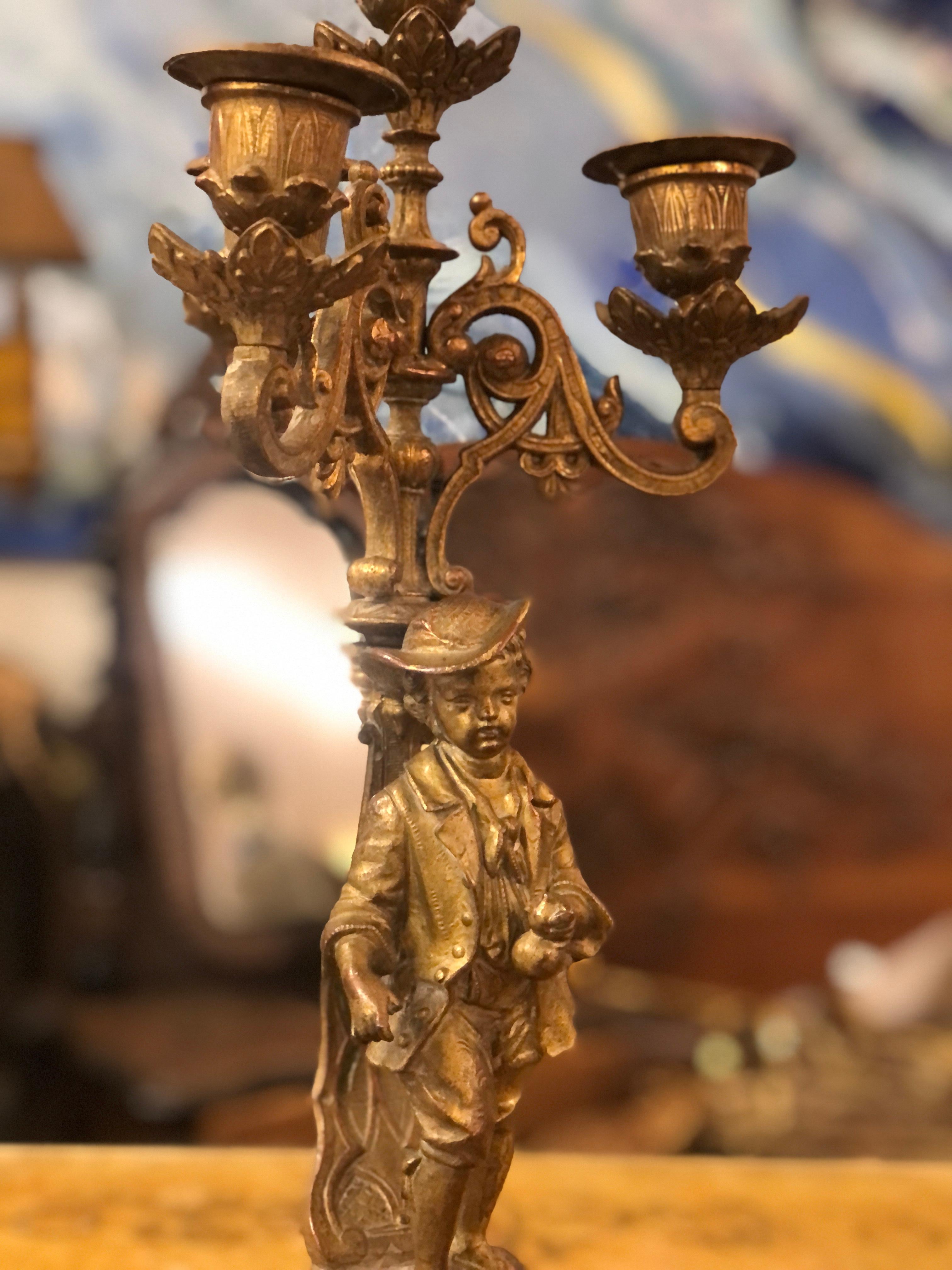 French Pair of Louis XV Style Four Branch Candelabras in Bronze For Sale 1