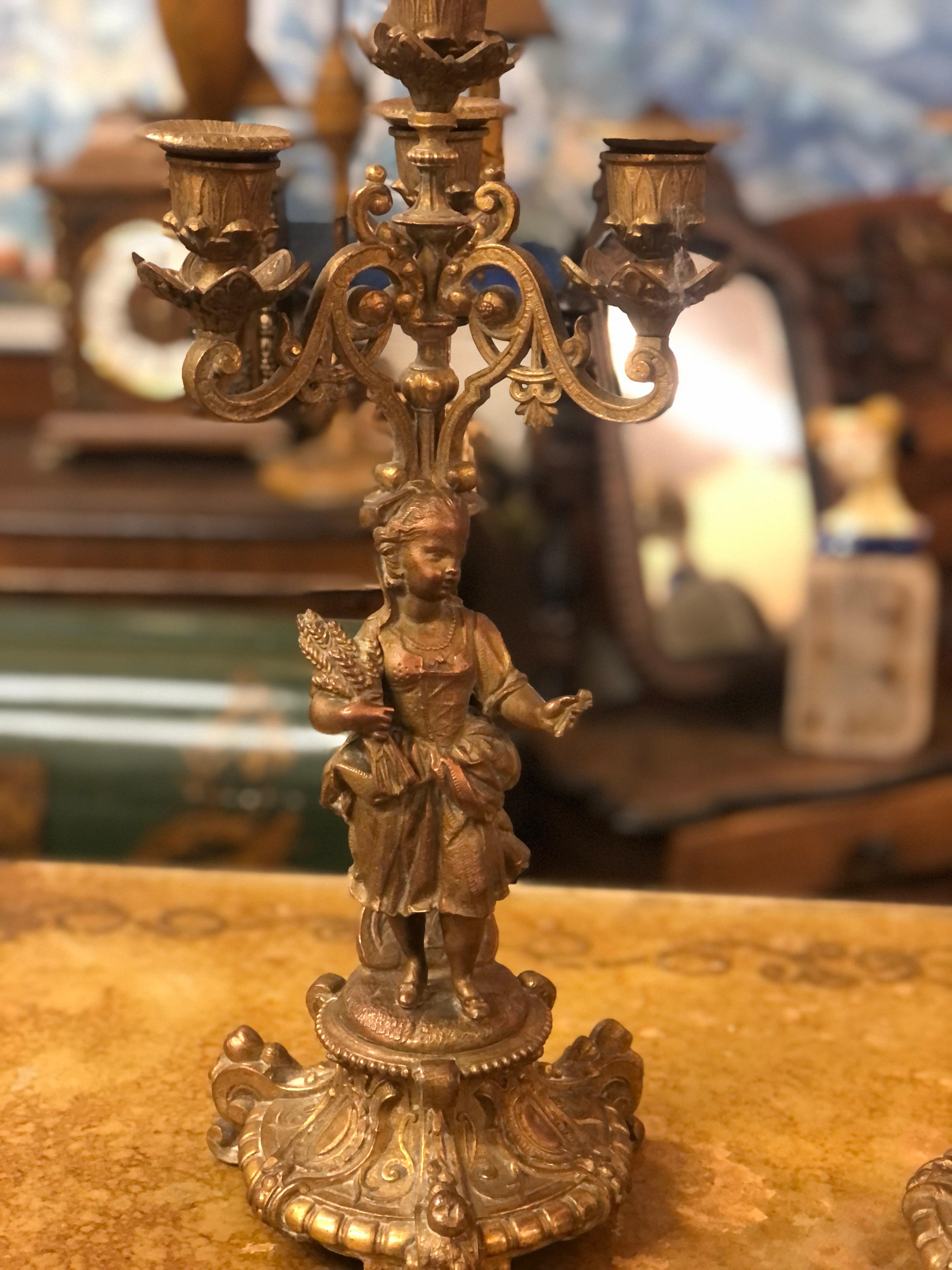 French Pair of Louis XV Style Four Branch Candelabras in Bronze For Sale 2