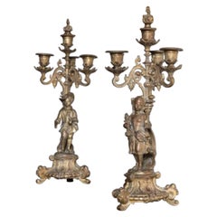 French Pair of Louis XV Style Four Branch Candelabras in Bronze
