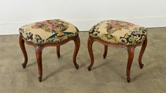 French Pair of Louis XV-style Stools with Needlepoint