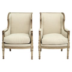French Pair of Louis XVI Style Bergère Armchairs