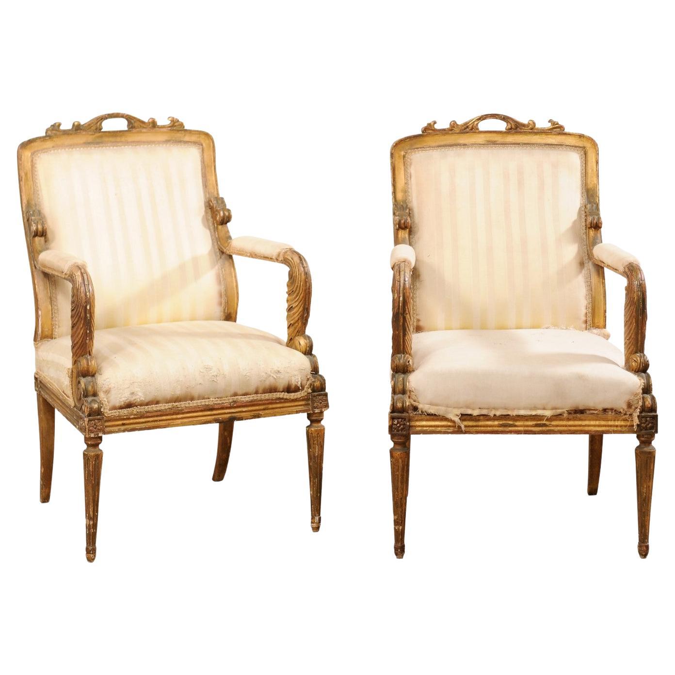 French Pair of Louis XVI Style Fauteuils, Early 19th Century 