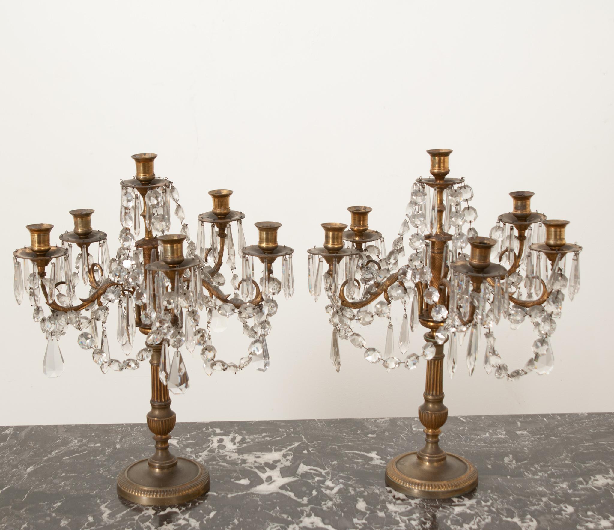 Patinated French Pair of Louis XVI Style Girandoles For Sale