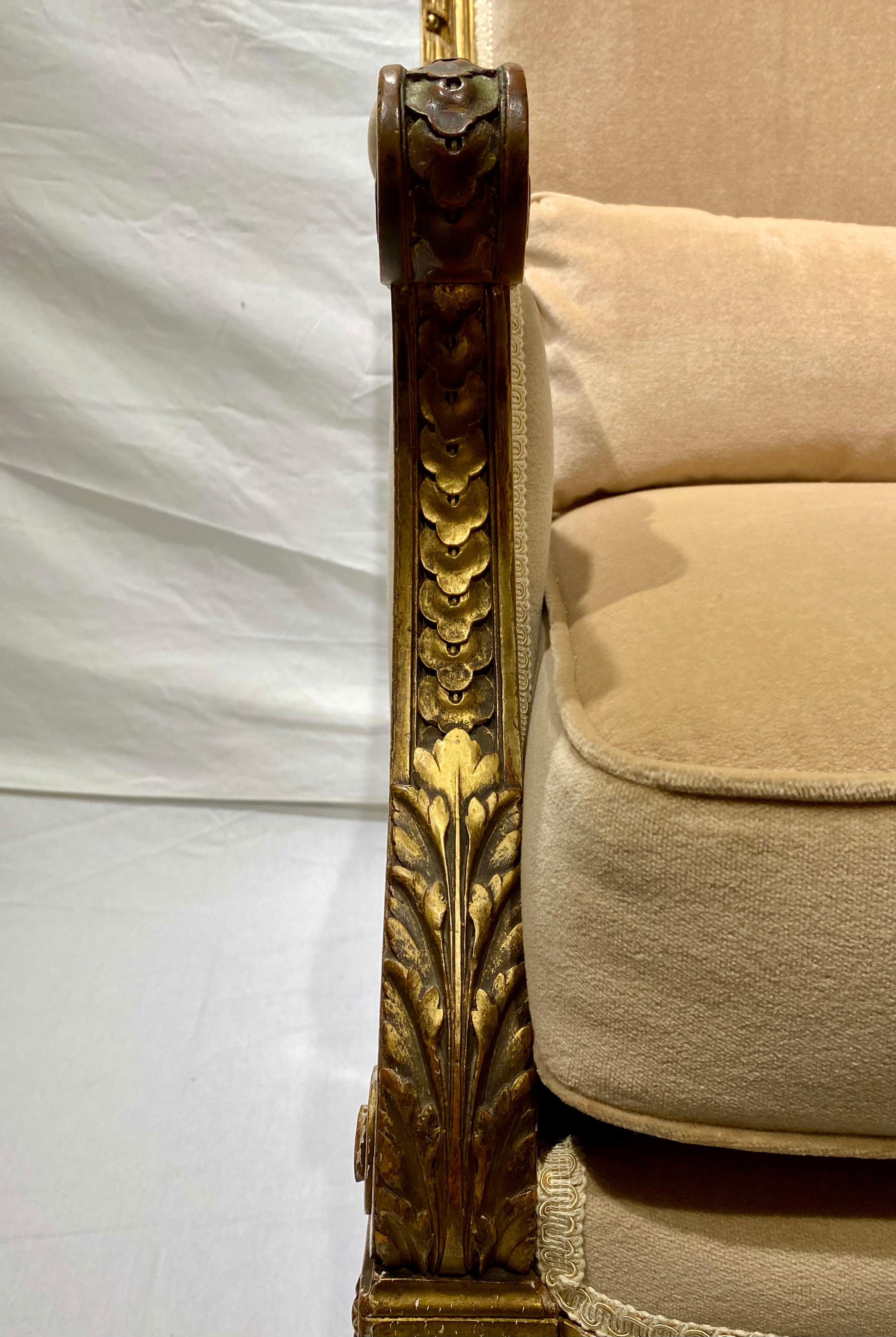 French Pair of Louis XVI Style Marquise Bergere Giltwood Armchairs For Sale 10