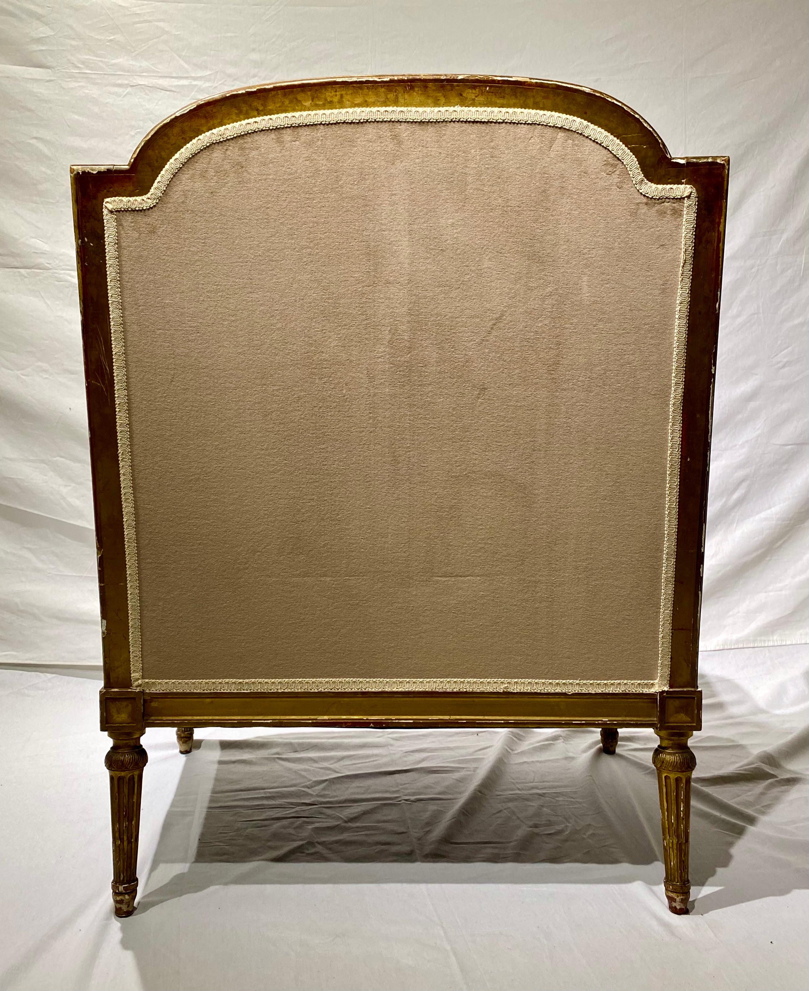 French Pair of Louis XVI Style Marquise Bergere Giltwood Armchairs For Sale 1