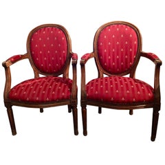 Vintage French Pair of Louis XVI Style Medaillon Armchairs