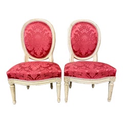 French Pair of Louis XVI Style Slipper Medallion Chairs