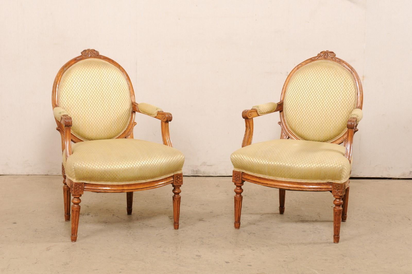 French Pair of Louis XVI Style Oval-Back Fauteuils For Sale 7
