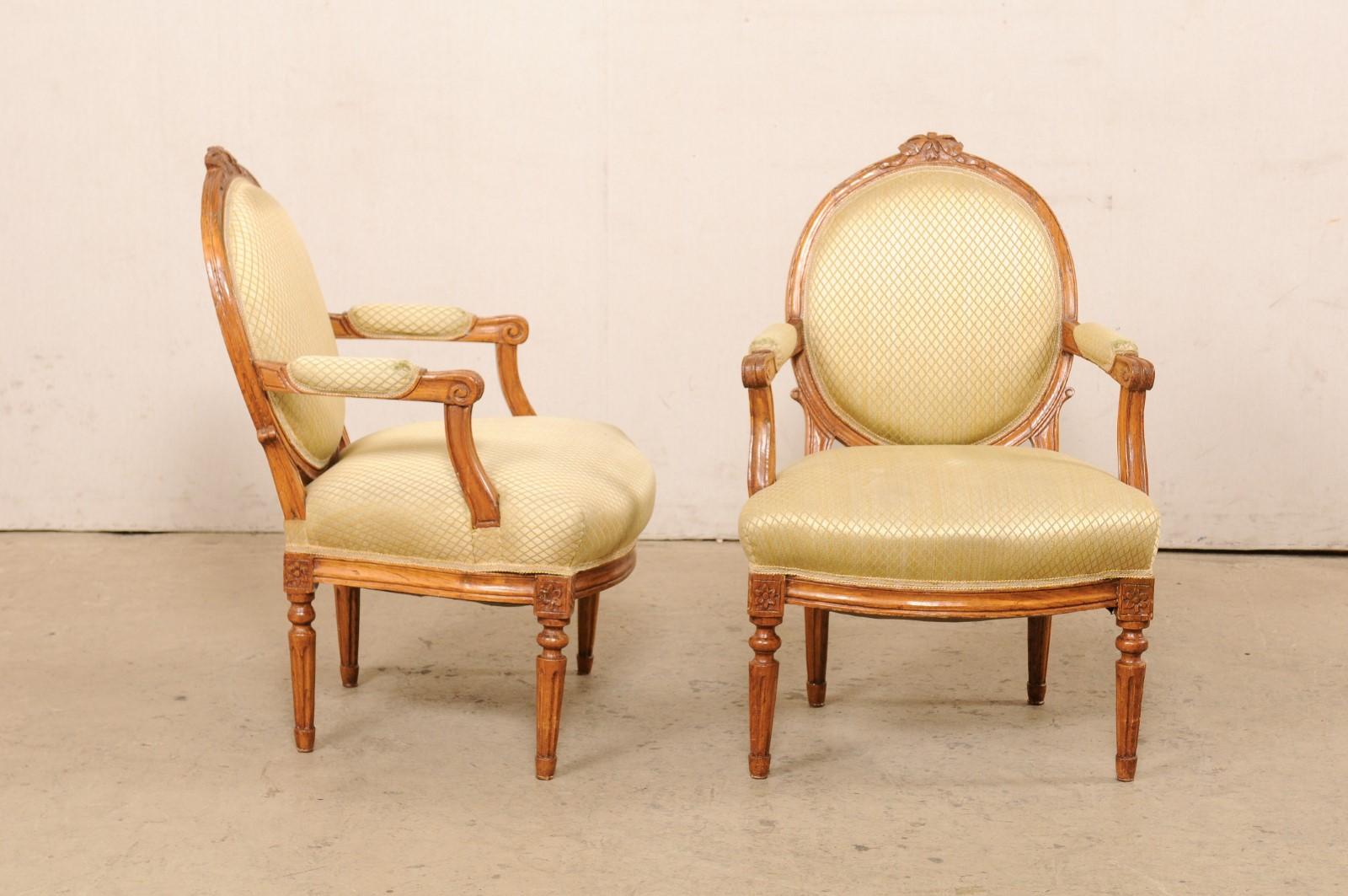 Upholstery French Pair of Louis XVI Style Oval-Back Fauteuils For Sale