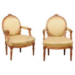 Vintage French Pair of Louis XVI Style Oval-Back Fauteuils