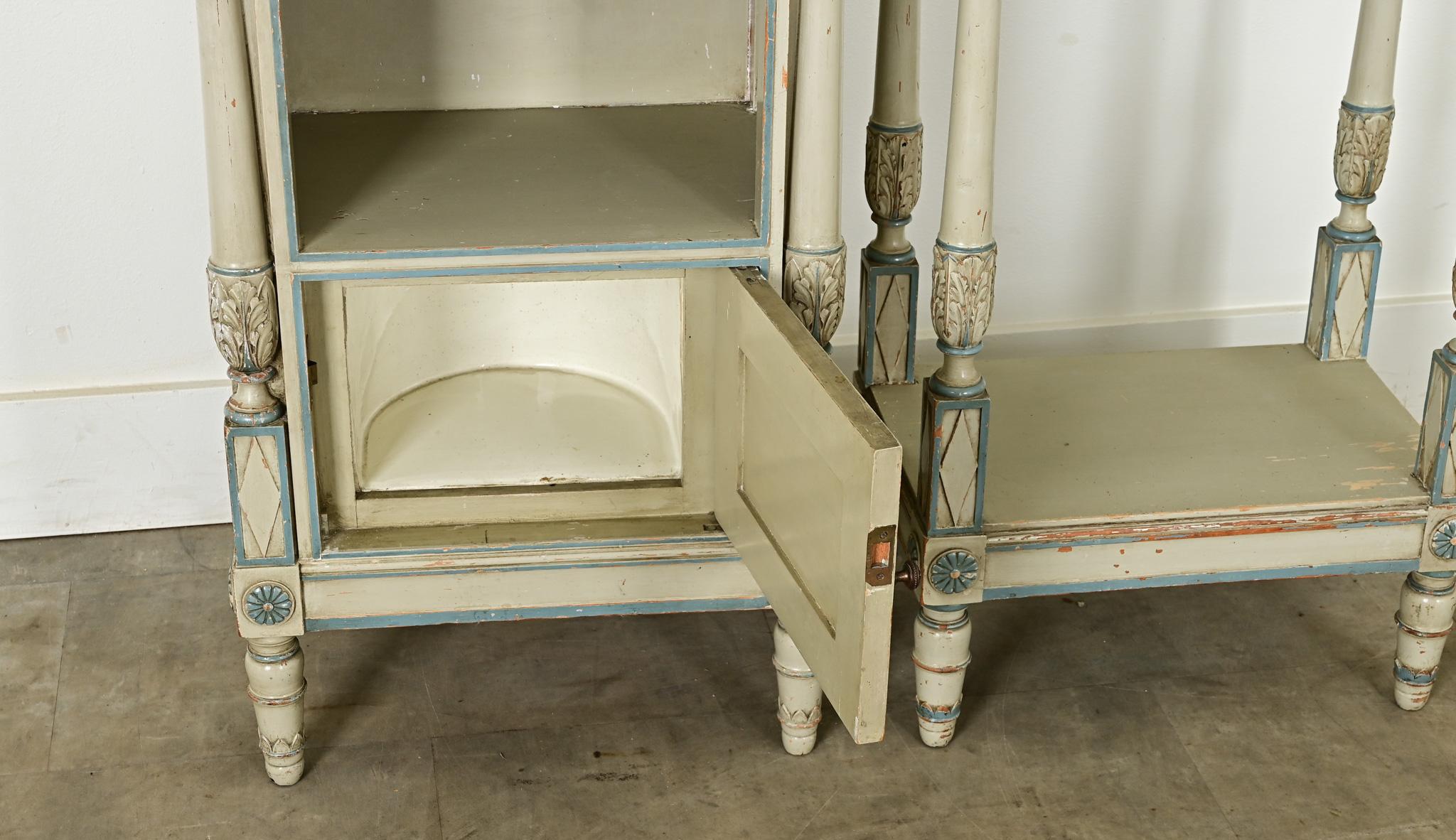 French Pair of Louis XVI style Painted Bedside Tables 4