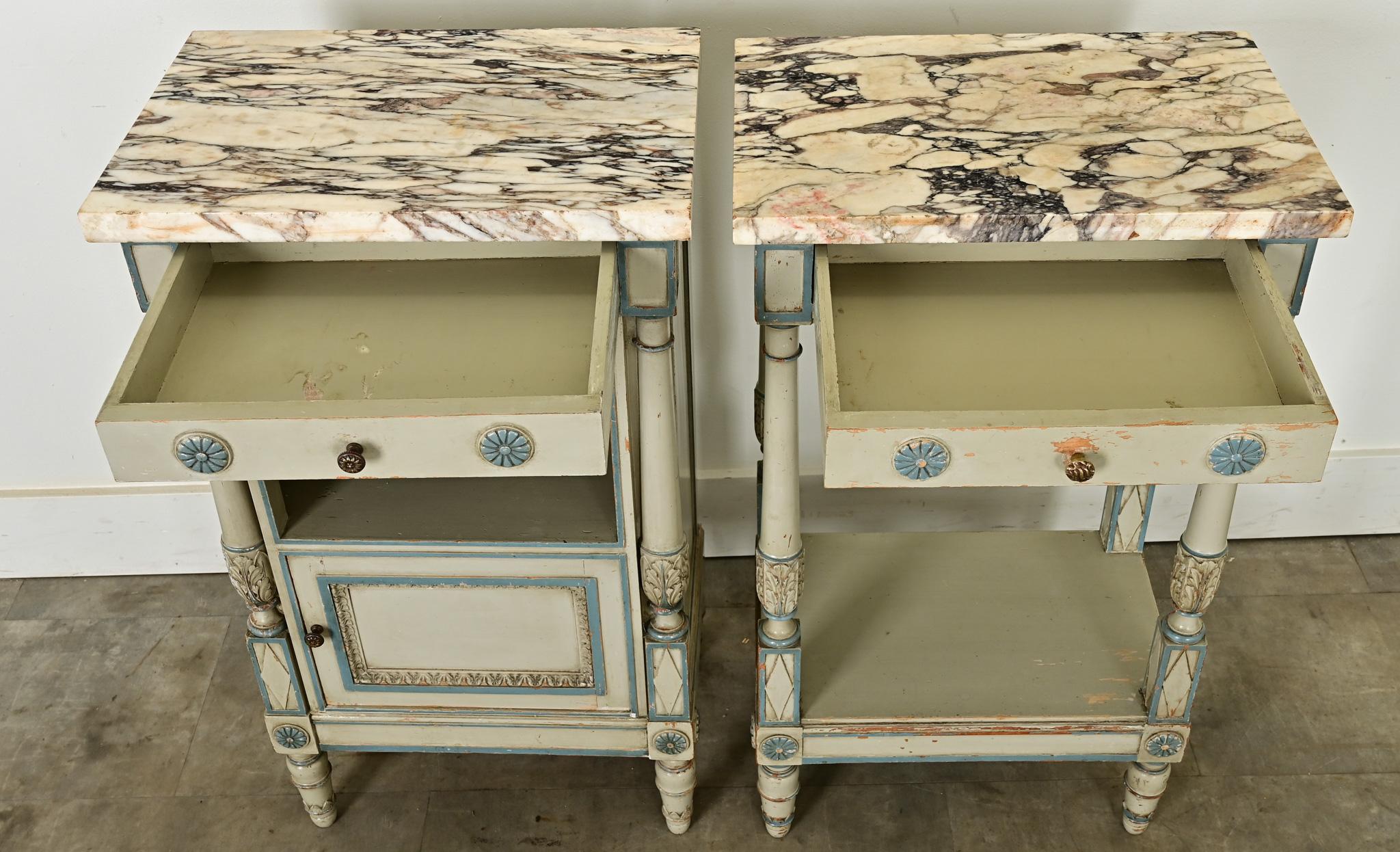 French Pair of Louis XVI style Painted Bedside Tables 5