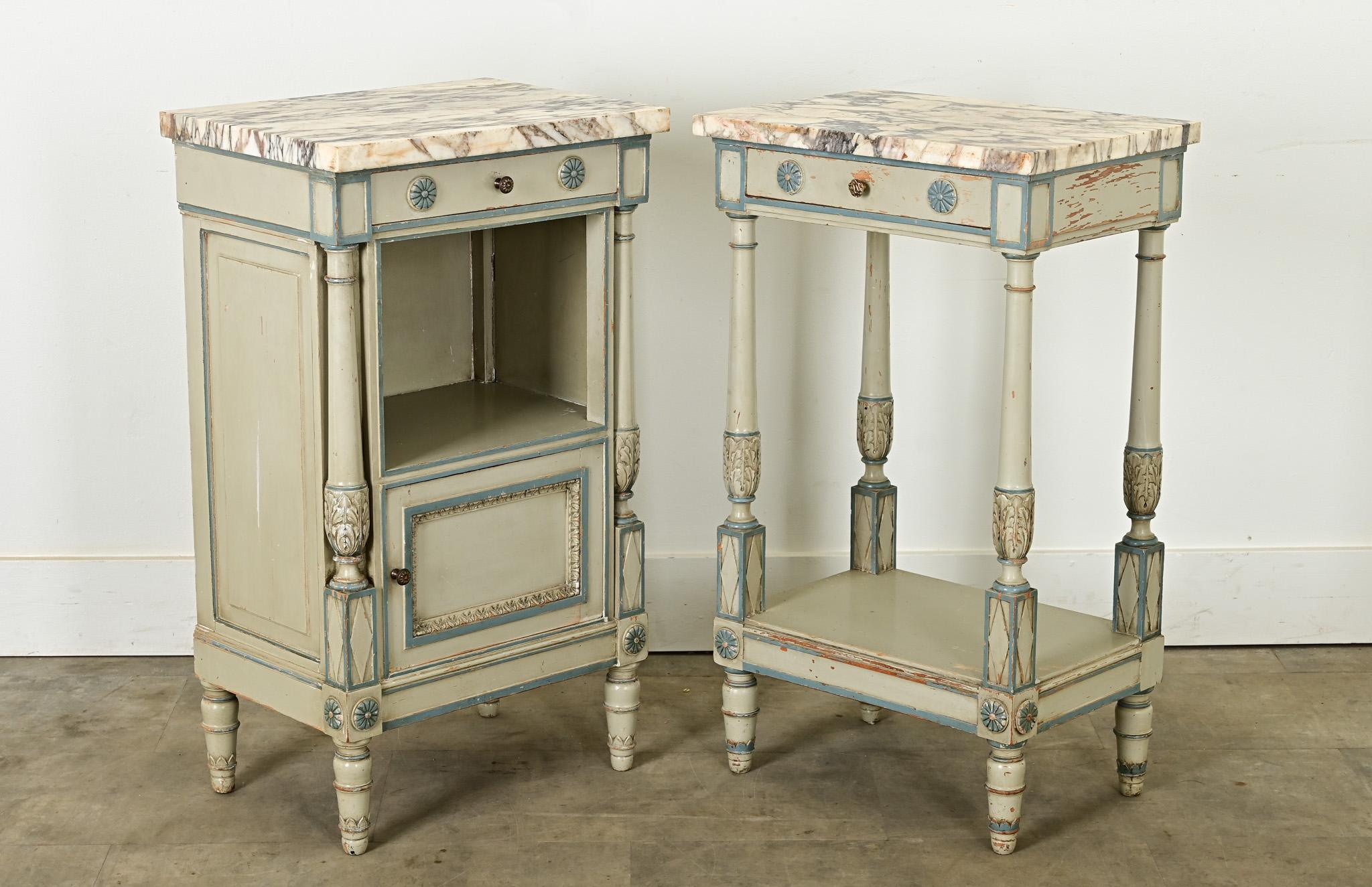 French Pair of Louis XVI style Painted Bedside Tables 6