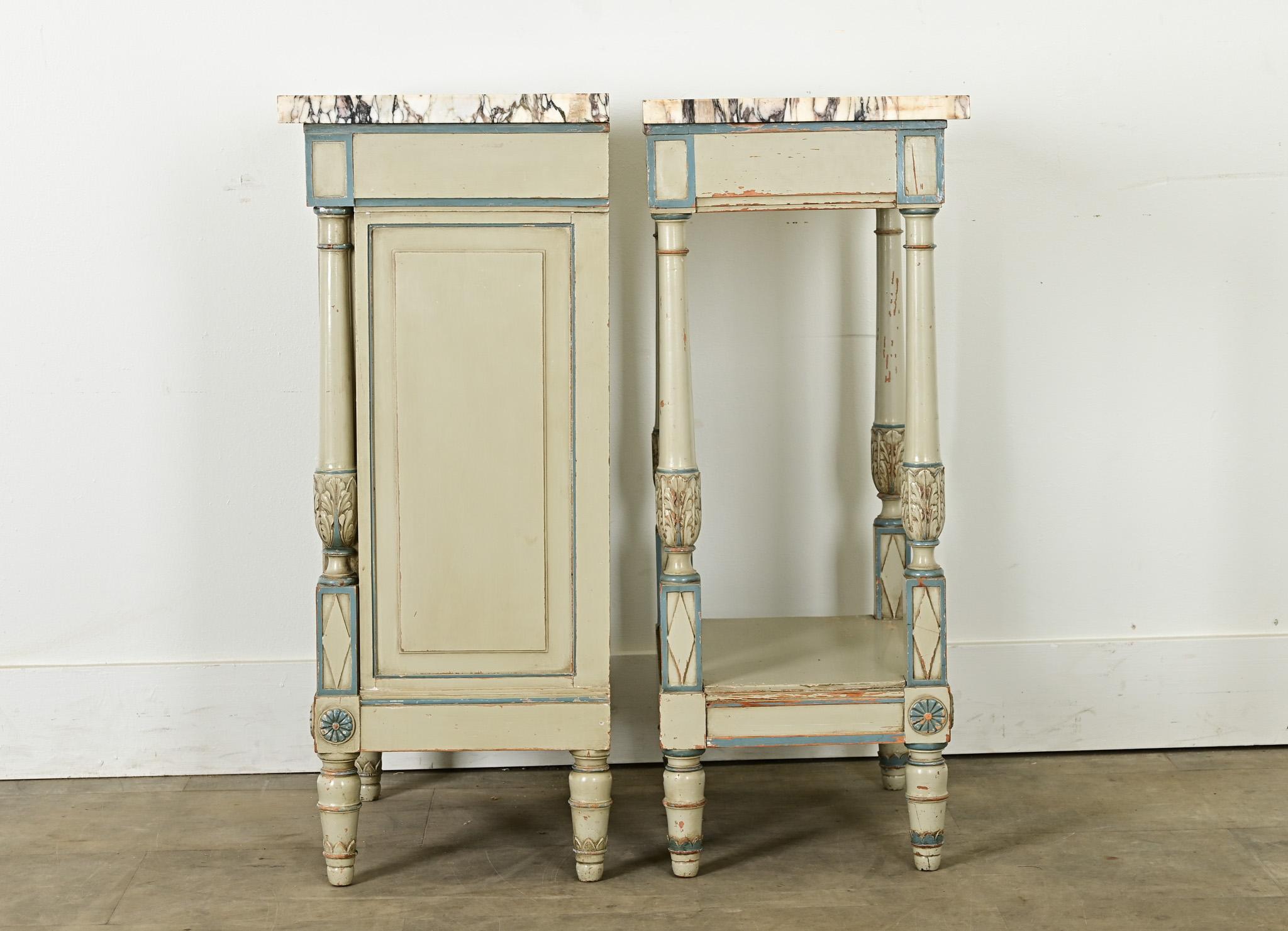 French Pair of Louis XVI style Painted Bedside Tables 9
