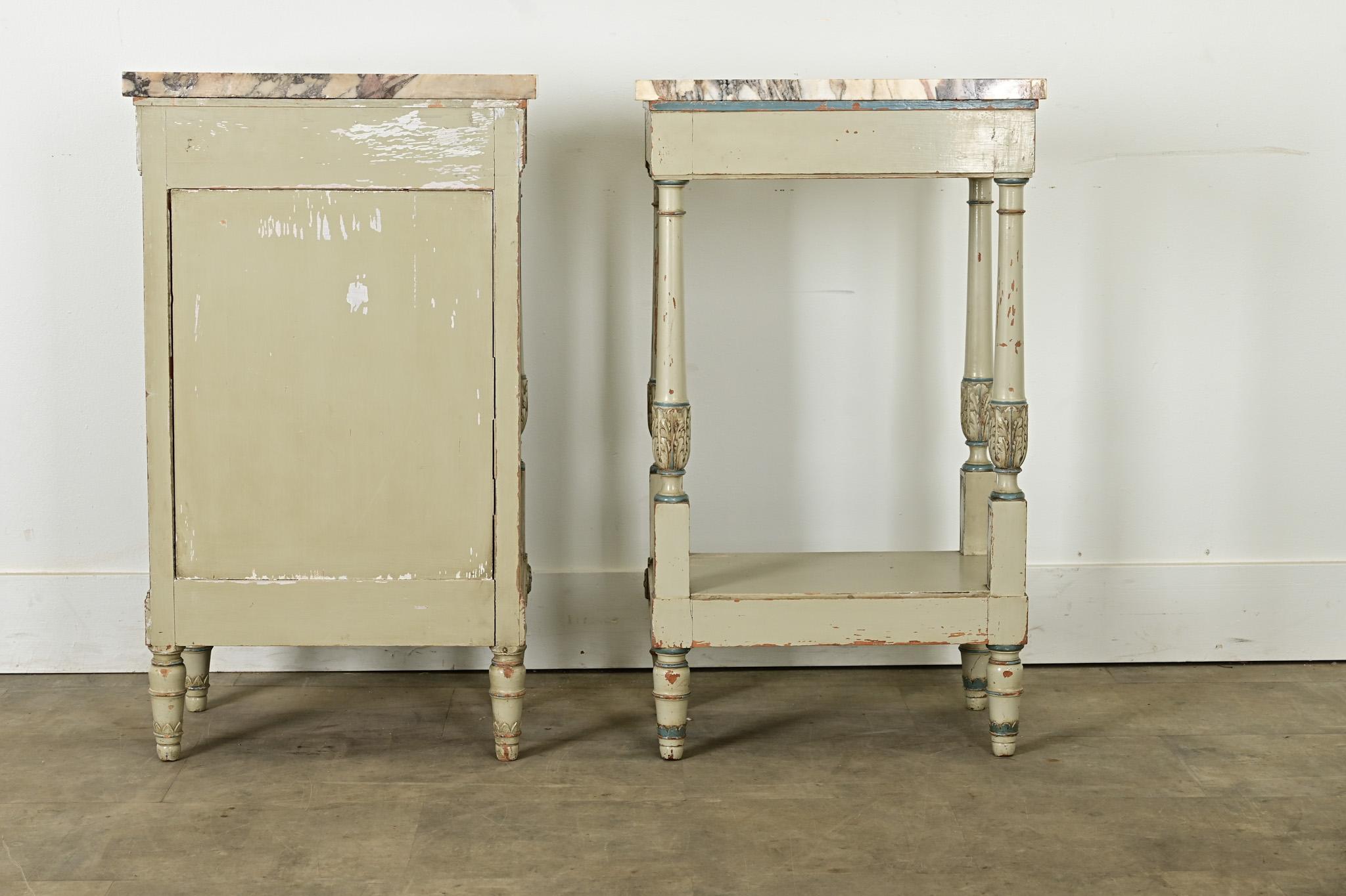French Pair of Louis XVI style Painted Bedside Tables 10