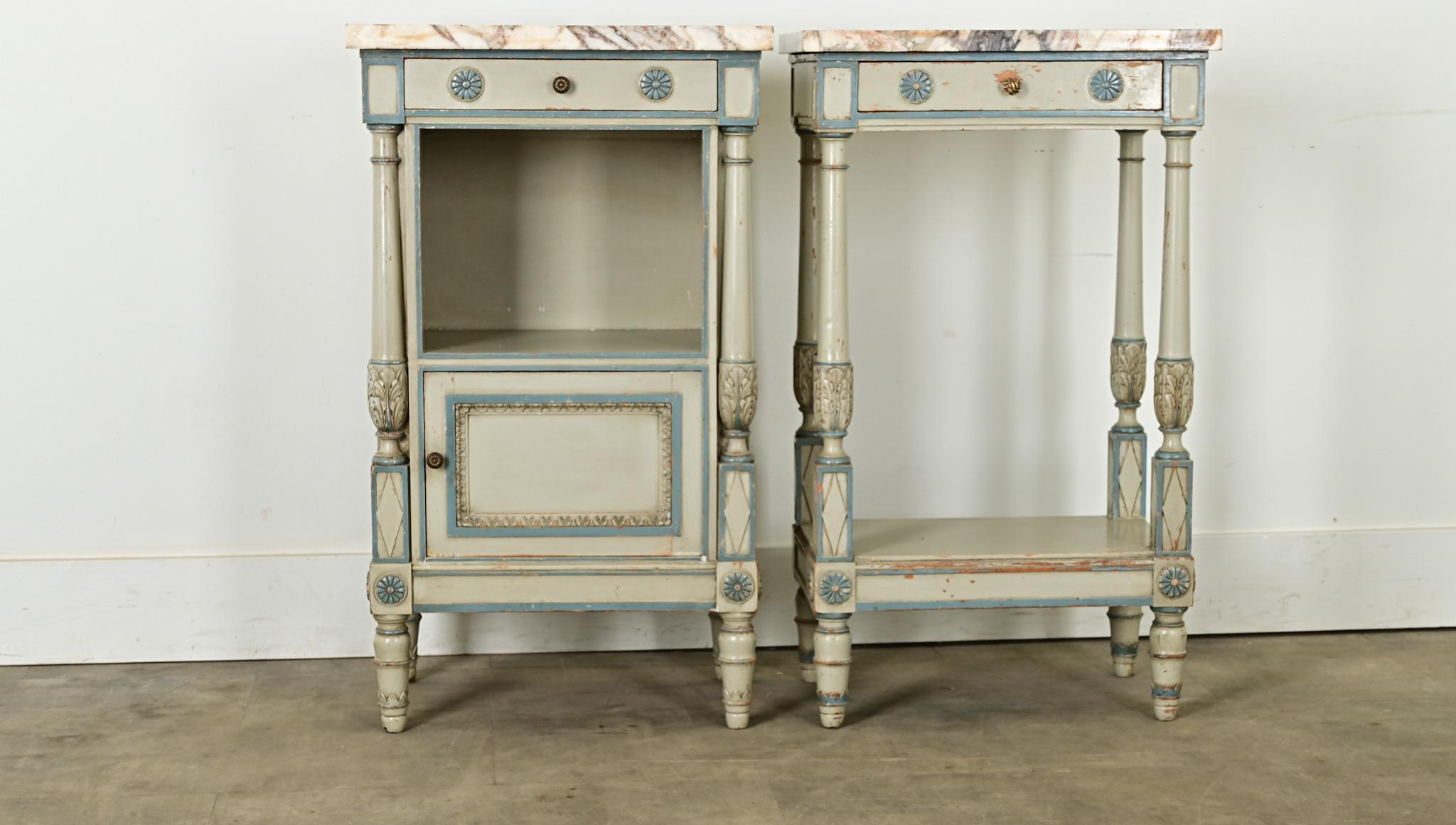 French Pair of Louis XVI style Painted Bedside Tables In Good Condition In Baton Rouge, LA