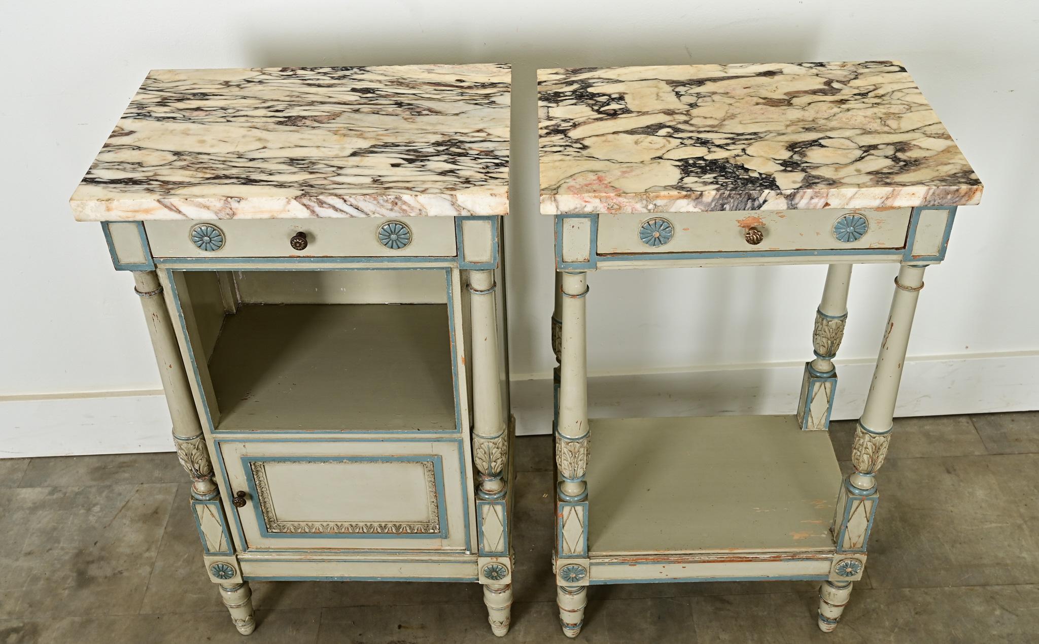 19th Century French Pair of Louis XVI style Painted Bedside Tables