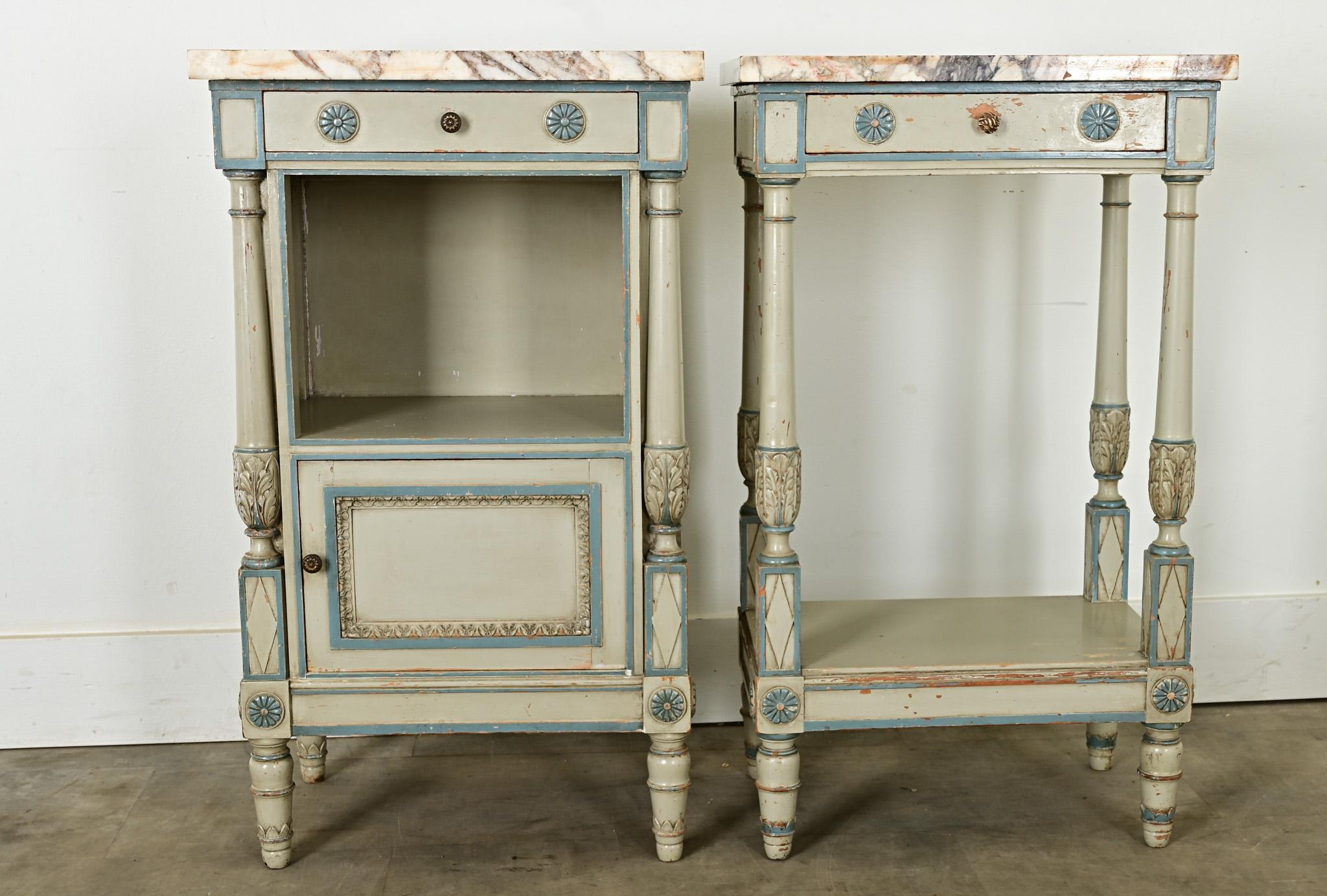 Ceramic French Pair of Louis XVI style Painted Bedside Tables