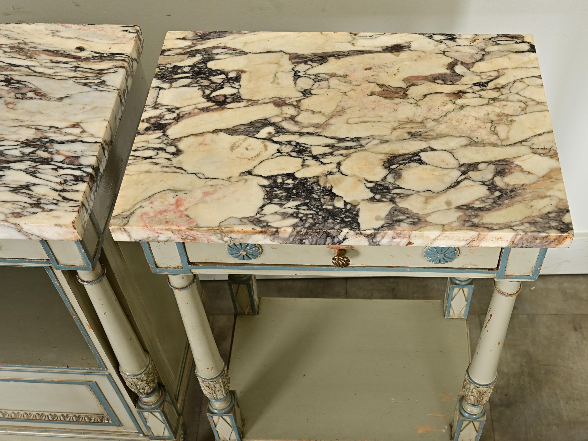 French Pair of Louis XVI style Painted Bedside Tables 1