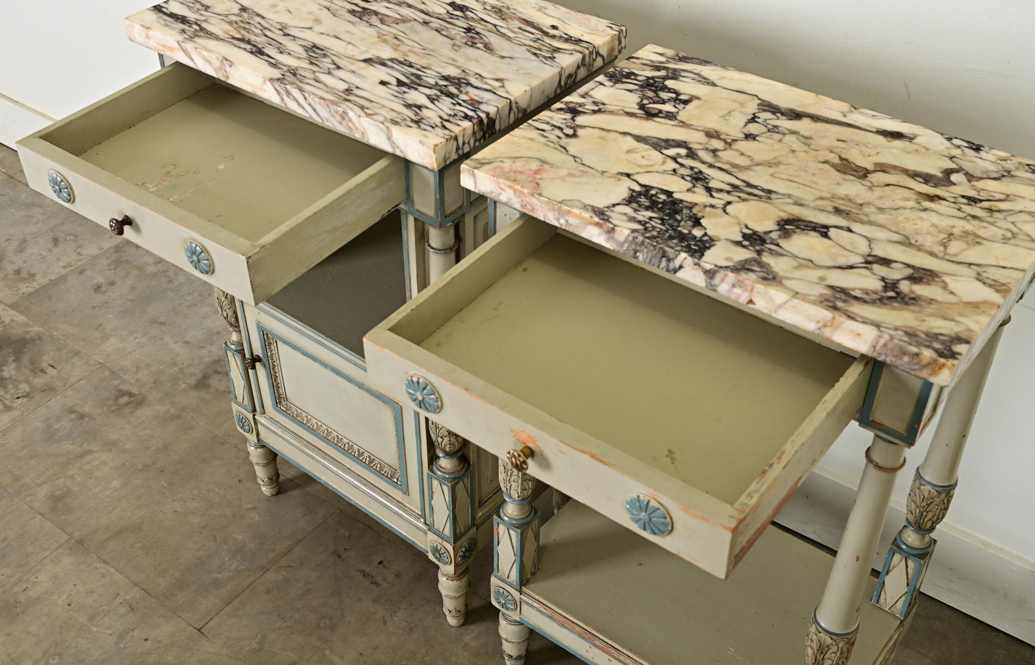 French Pair of Louis XVI style Painted Bedside Tables 3