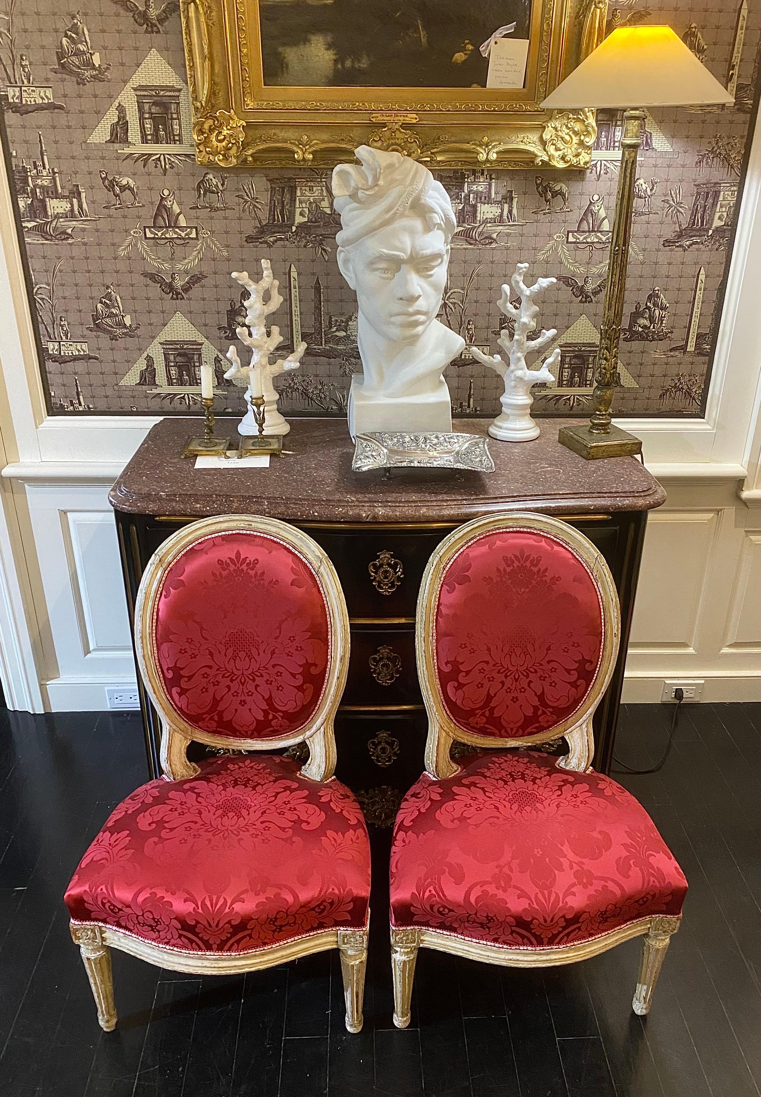 Französisch Paar Louis XVI Stil Slipper Medaillon Stühle im Angebot 5