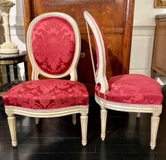 French Pair of Louis XVI Style Slipper Medallion Chairs