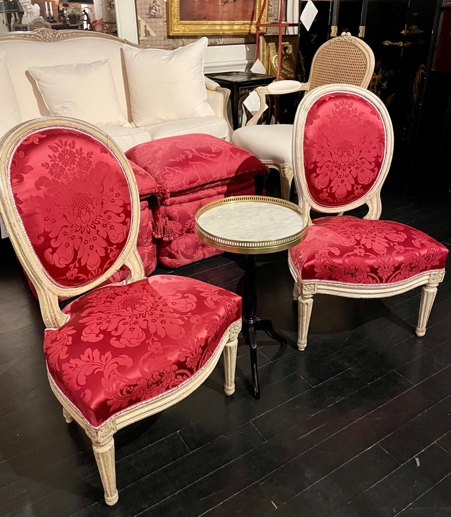 Französisch Paar Louis XVI Stil Slipper Medaillon Stühle (Holz) im Angebot