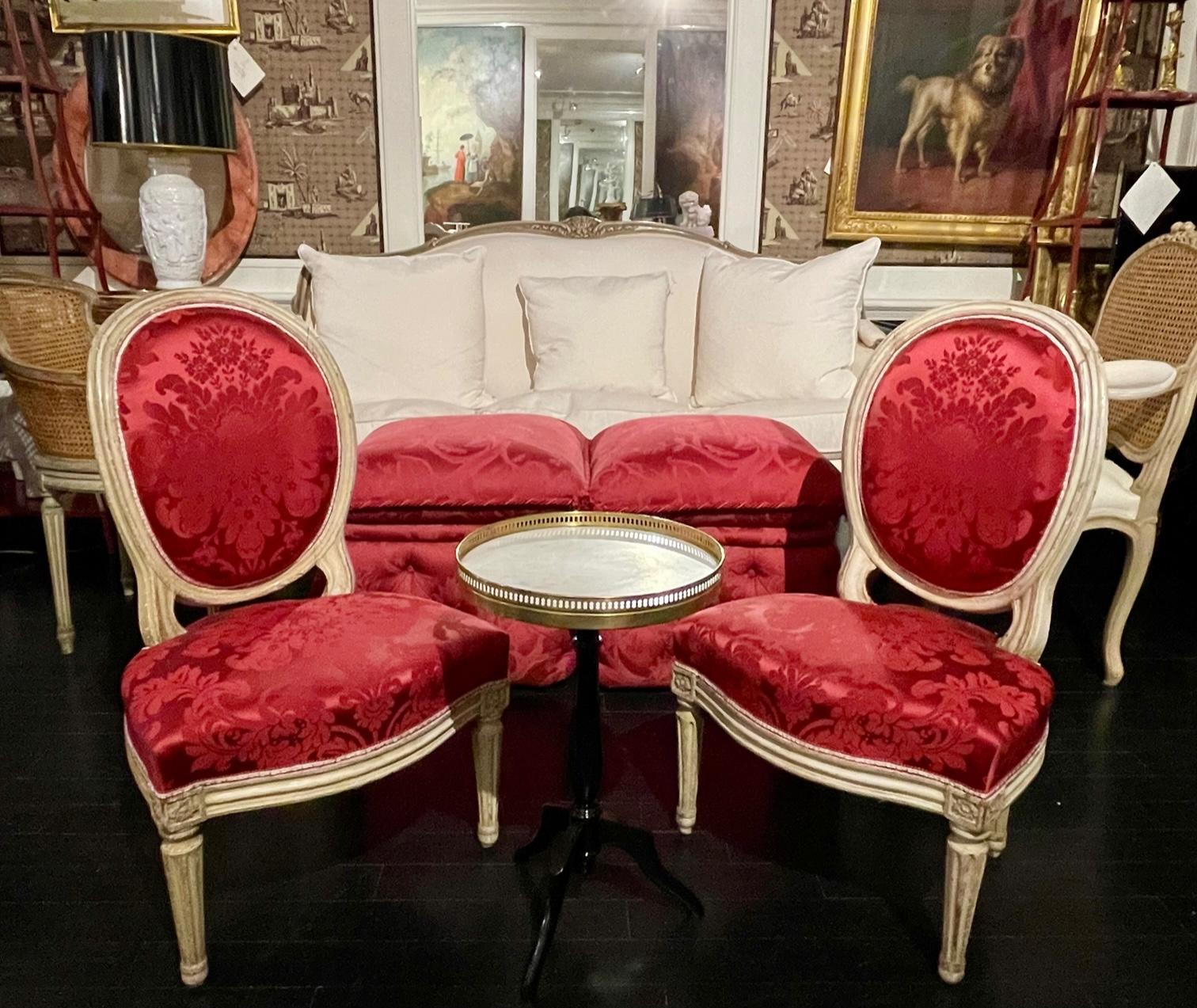 Französisch Paar Louis XVI Stil Slipper Medaillon Stühle im Angebot 1