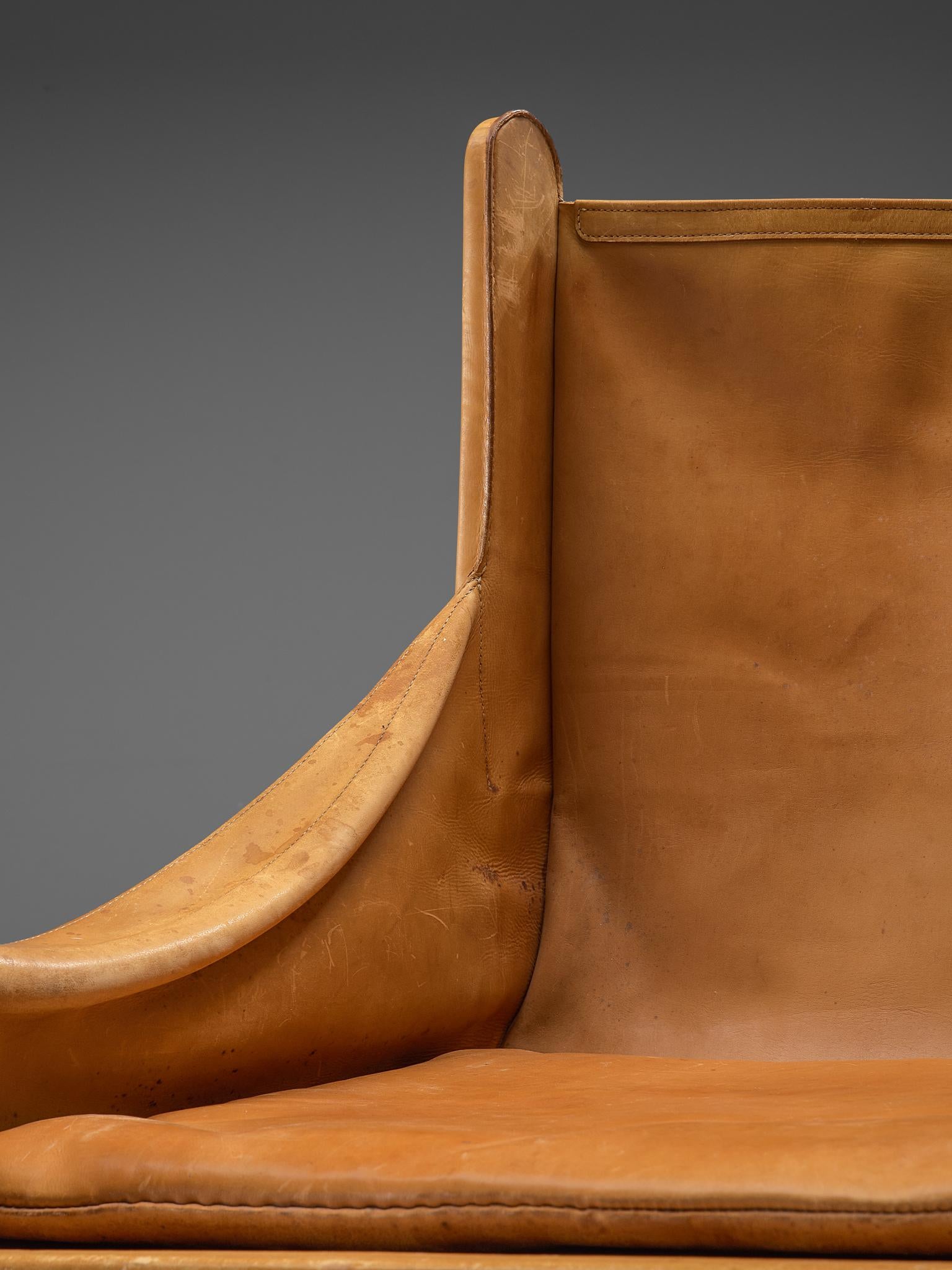 French Pair of Lounge Chairs in Cognac Leather 2
