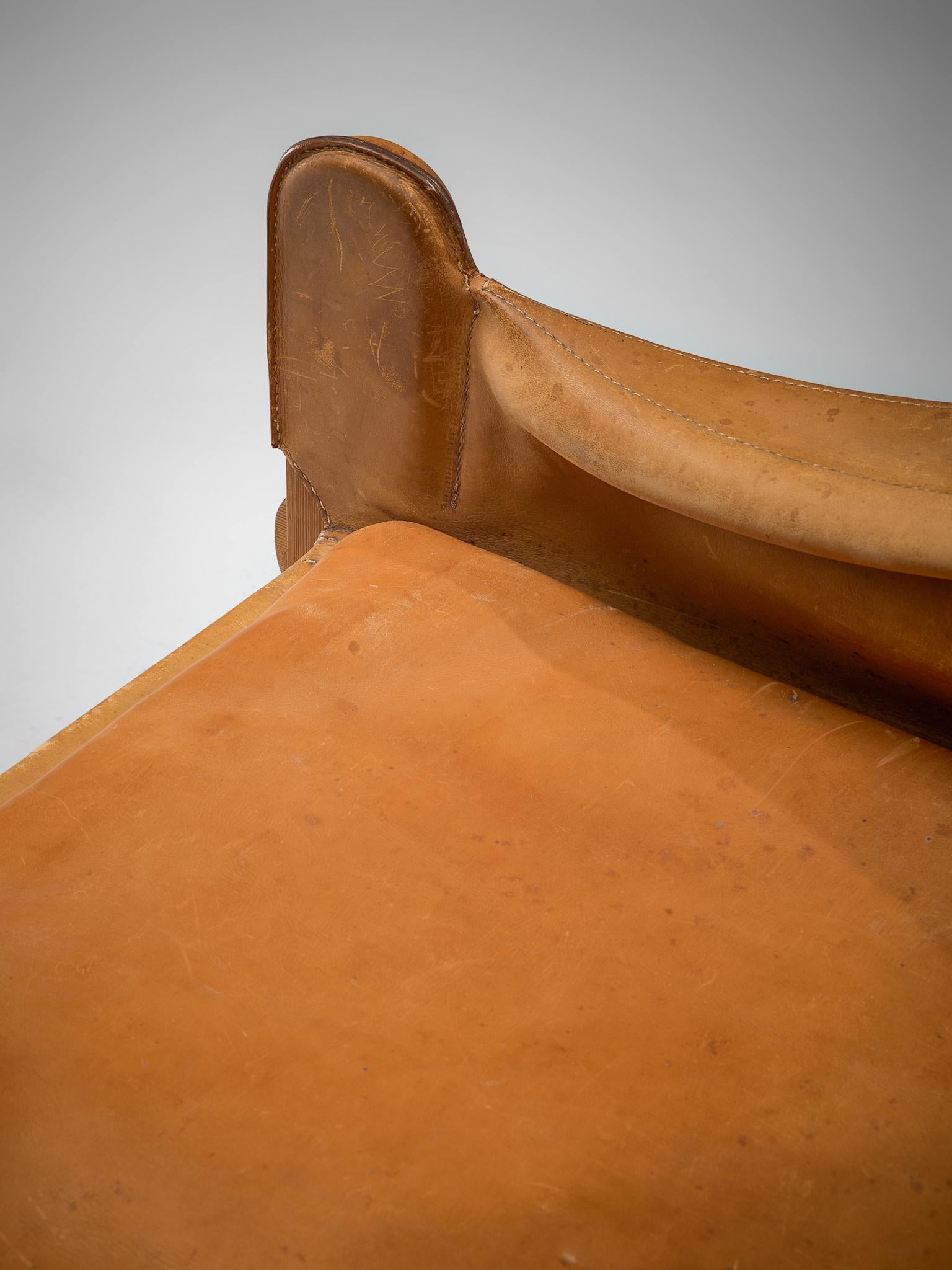 French Pair of Lounge Chairs in Cognac Leather 3