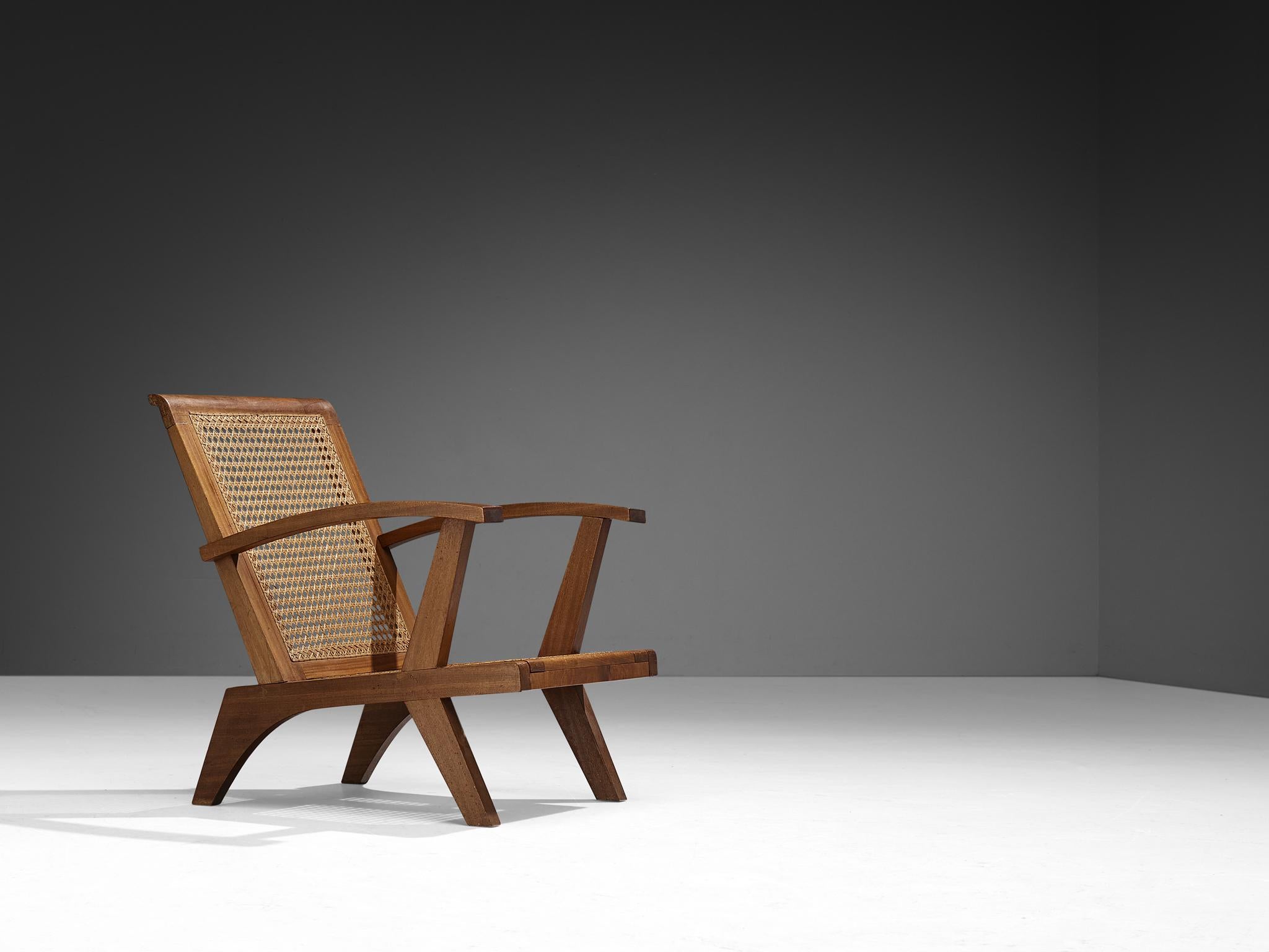 French Pair of Lounge Chairs in Teak and Cane 2