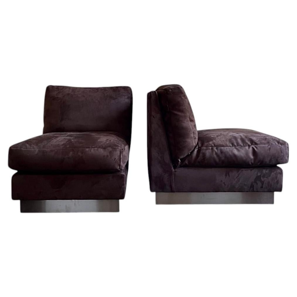 French Pair of Lounge Chairs on Square Steel Plinths circa 1970