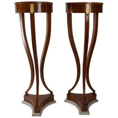 French Pair of Mahogany and Marble Pedestal Torchiere Stands, Late 18th Century