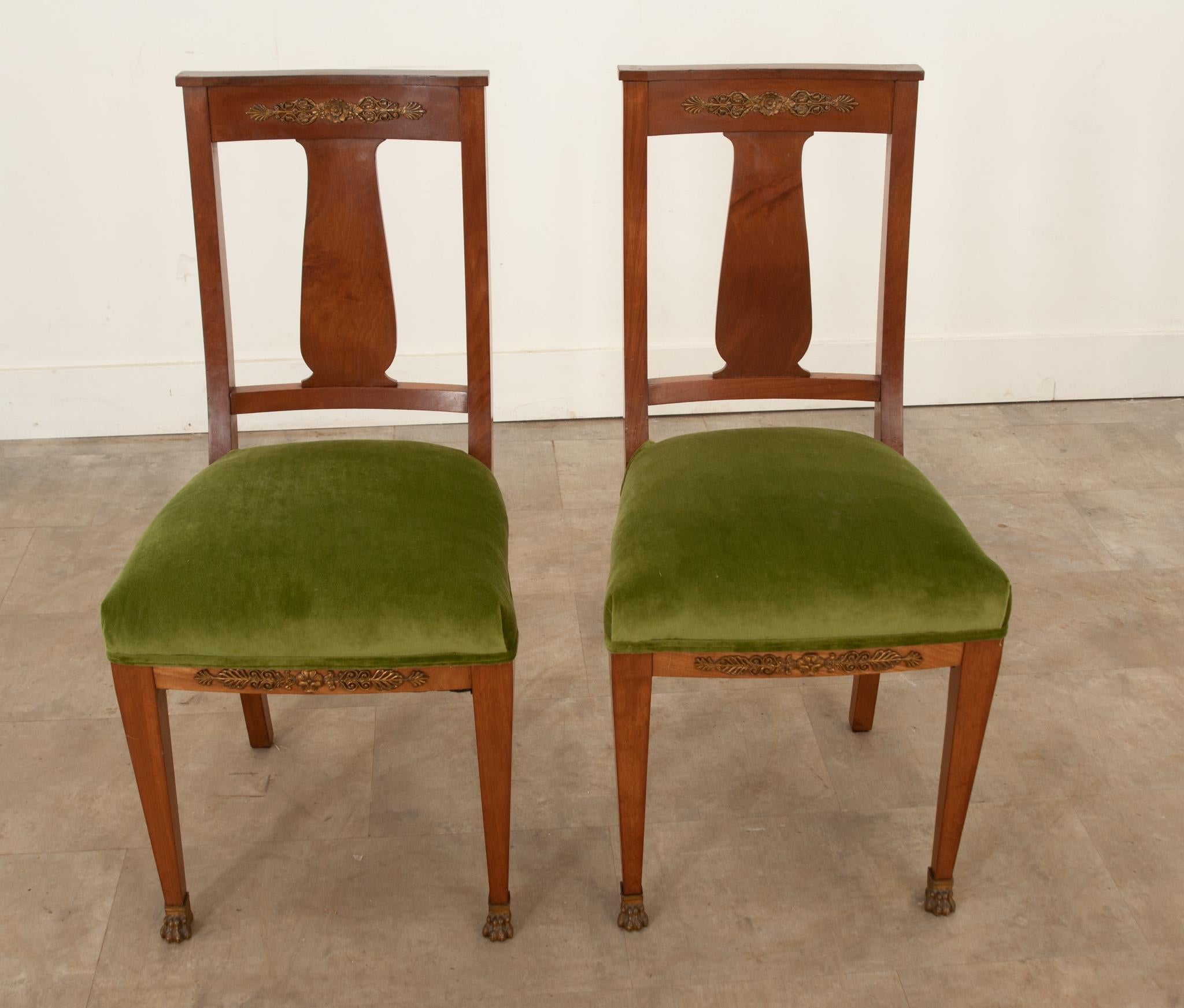 Metal French Pair of Mahogany Empire Side Chairs