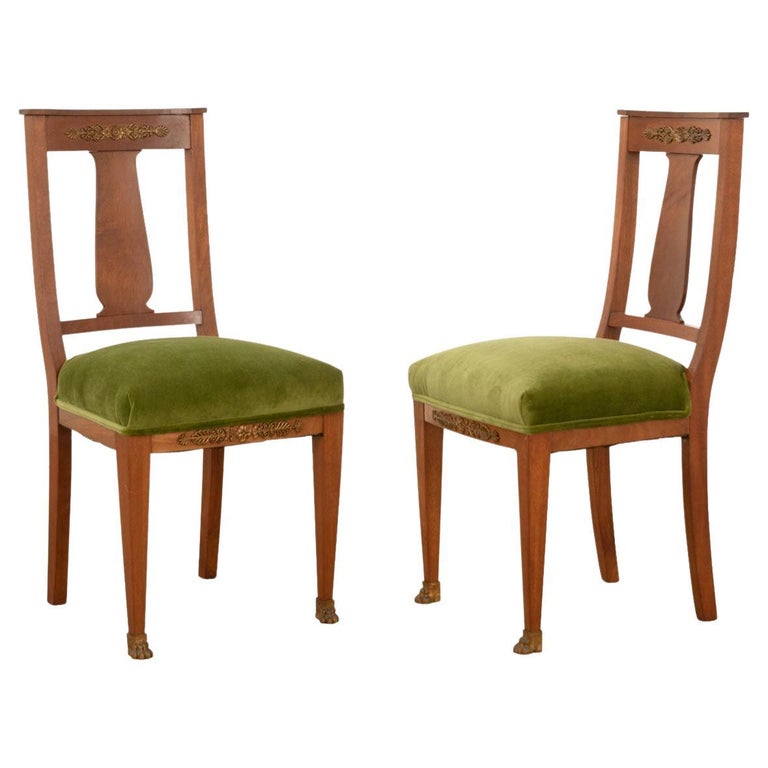 French Pair of Mahogany Empire Side Chairs For Sale at 1stDibs