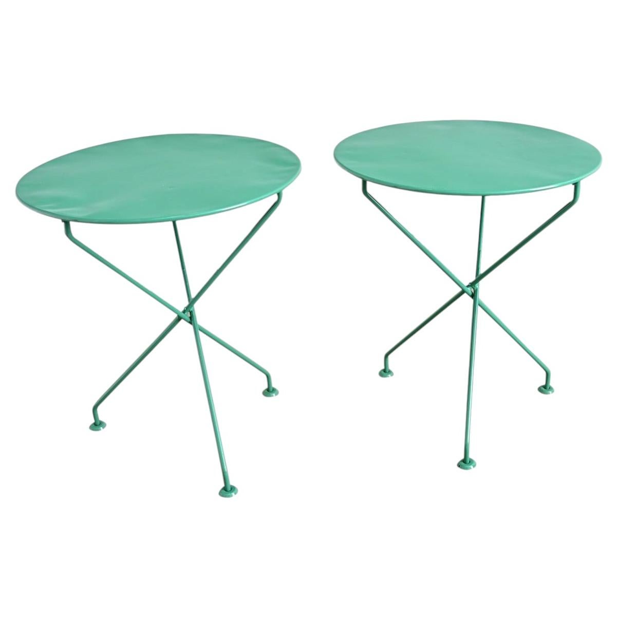 French Pair of Metal Bistro Tables with New Powder Coat