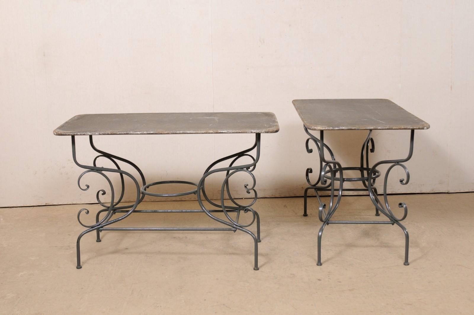French Pair of Metal Occasional Tables on Shapely/Whimsical Bases, Mid-Century For Sale 6