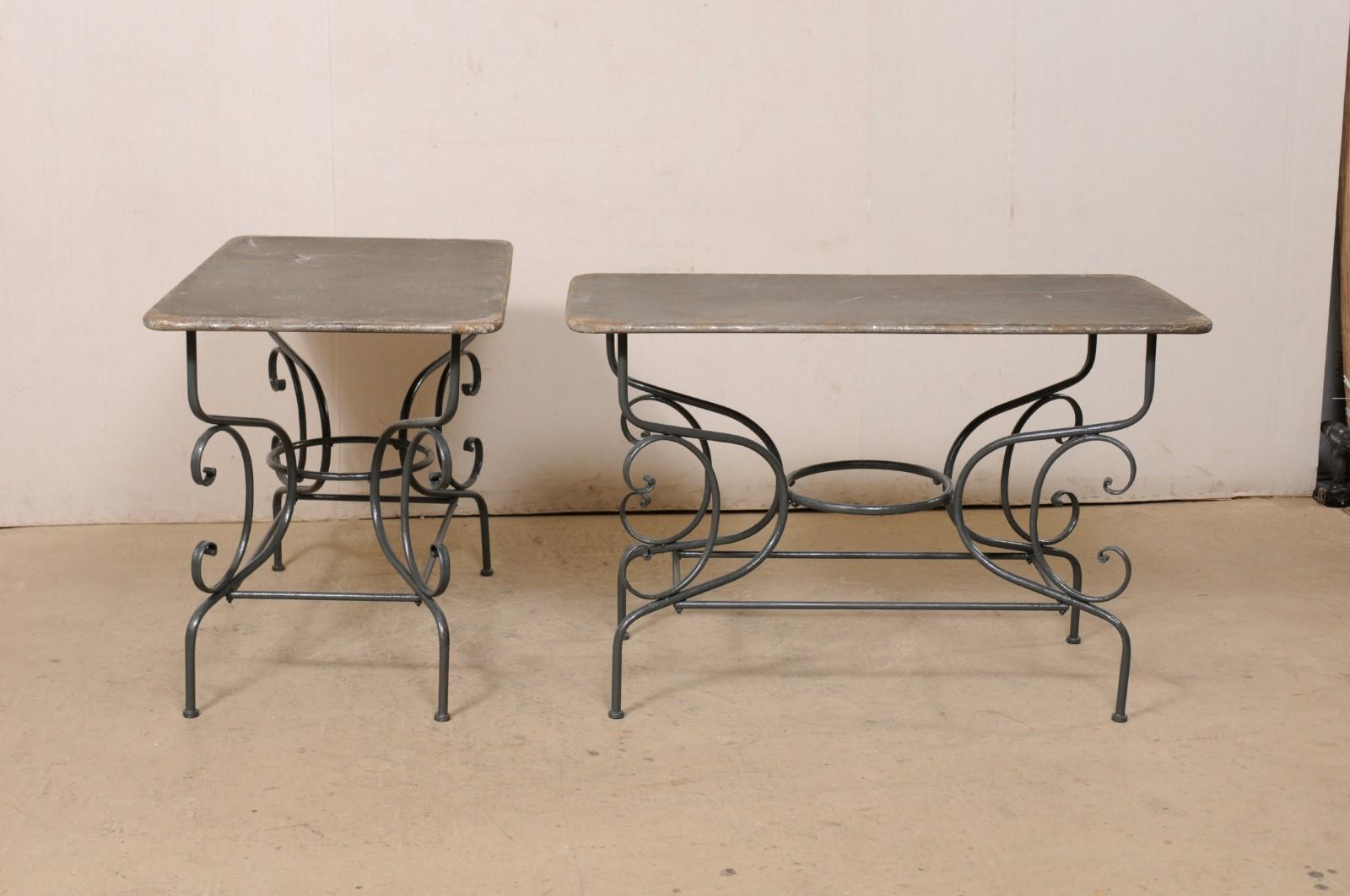 French Pair of Metal Occasional Tables on Shapely/Whimsical Bases, Mid-Century For Sale 7