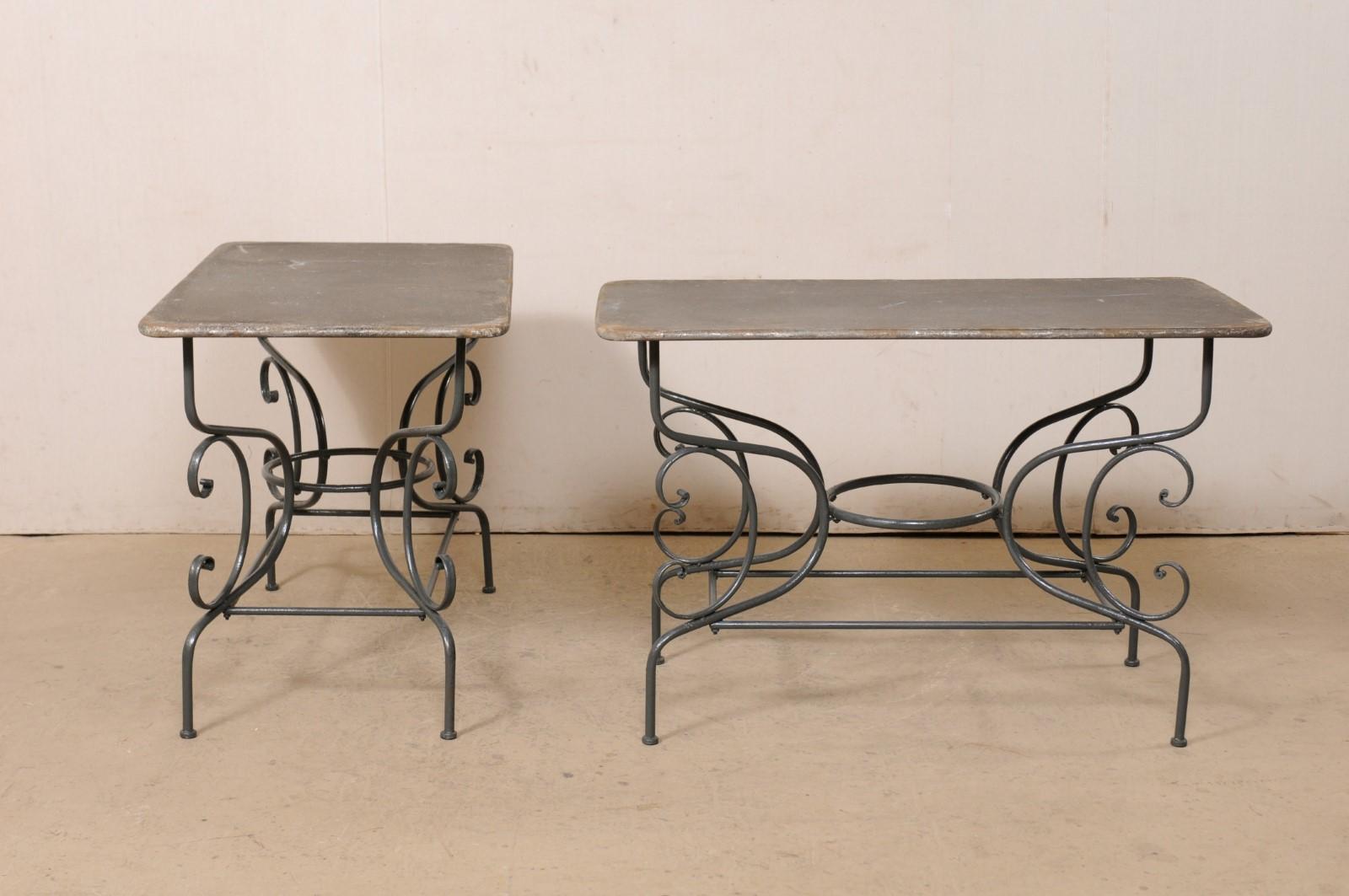 French Pair of Metal Occasional Tables on Shapely/Whimsical Bases, Mid-Century For Sale 1
