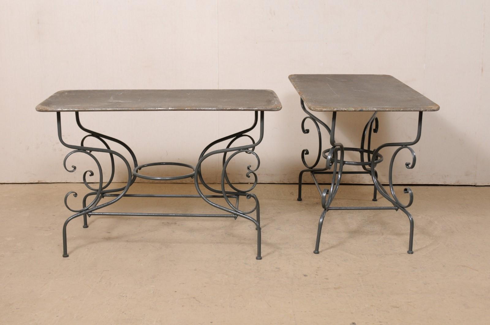 French Pair of Metal Occasional Tables on Shapely/Whimsical Bases, Mid-Century For Sale 2